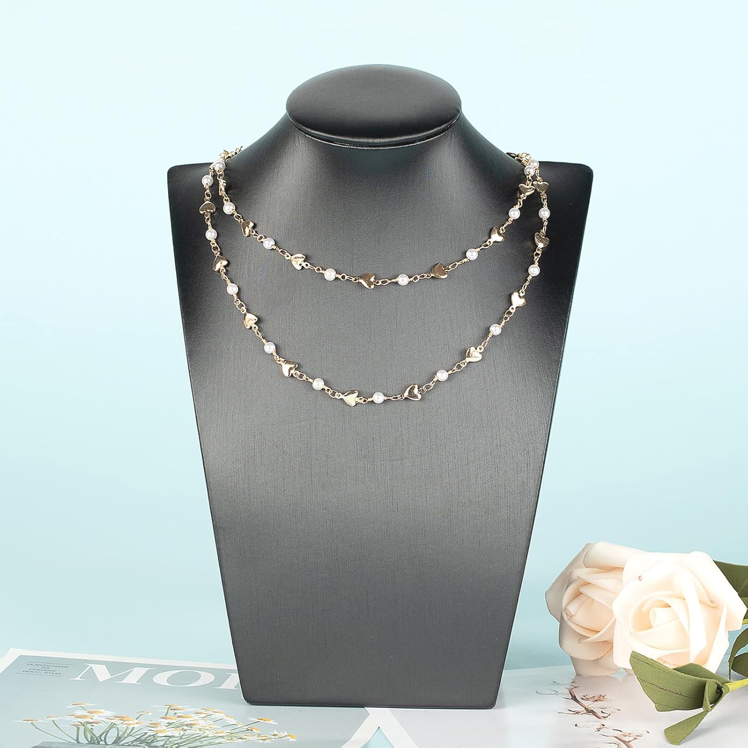 YOUBEIYEE Gold Plated Jewelry Making Chain for Necklace Bracelet DIY Making, Brass Heart Ball Pearl Rolo Link Chain Bulk with Jump Rings and Lobster Clasps