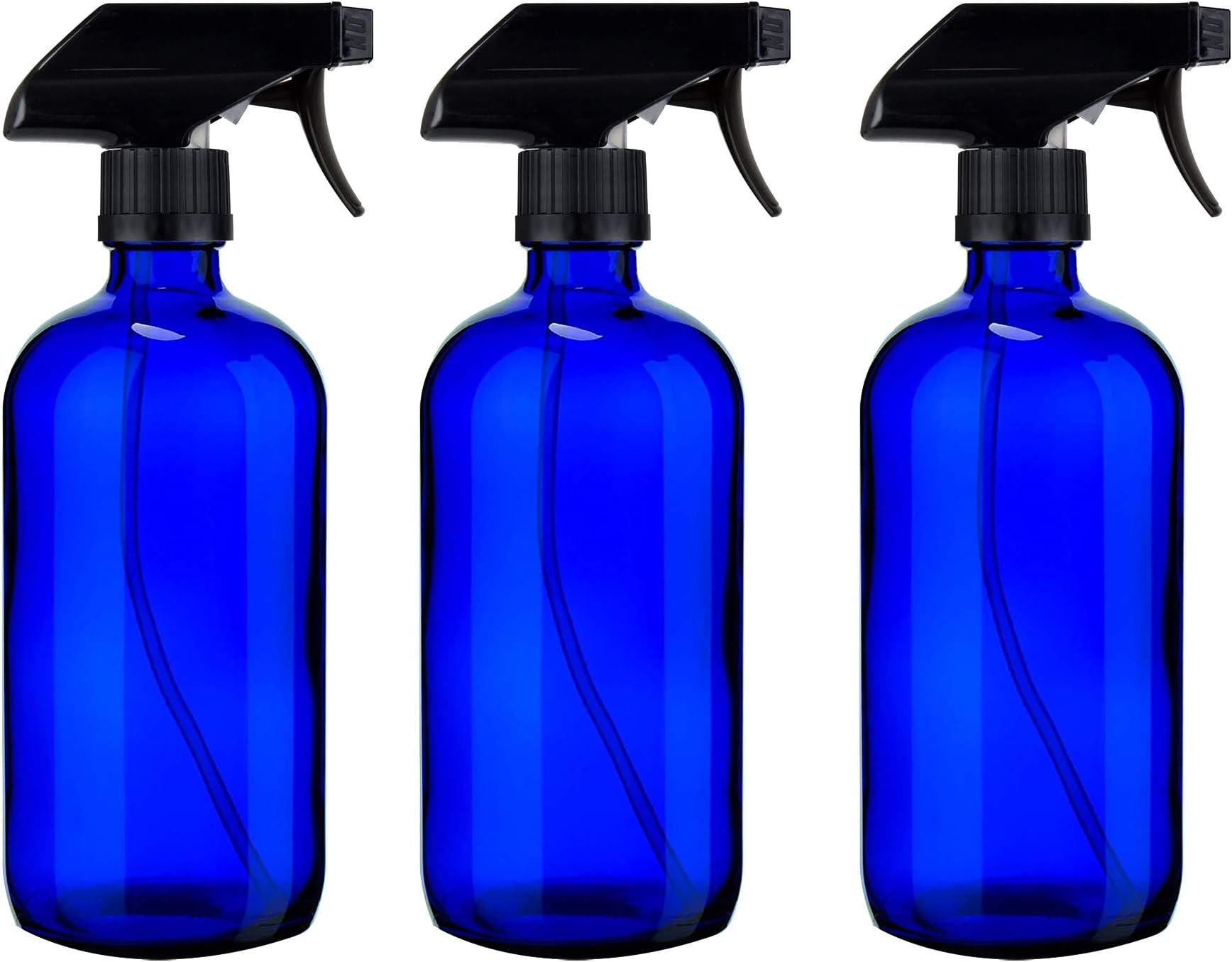 Cobalt Bottle with Sprayer (16 oz 3-Pack) PET Plastic Boston Round Bottle with 28-410 Neck