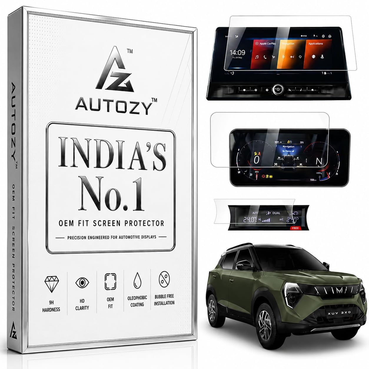 Screen Protector Compatible with Mahindra XUV 3XO 2024-2026 | Infotainment Touchscreen, Digital Instrument Cluster & AC Display Protection Kit | 9H Hardness, Anti-Scratch, HD Clear, Bubble-Free Installation-image-41