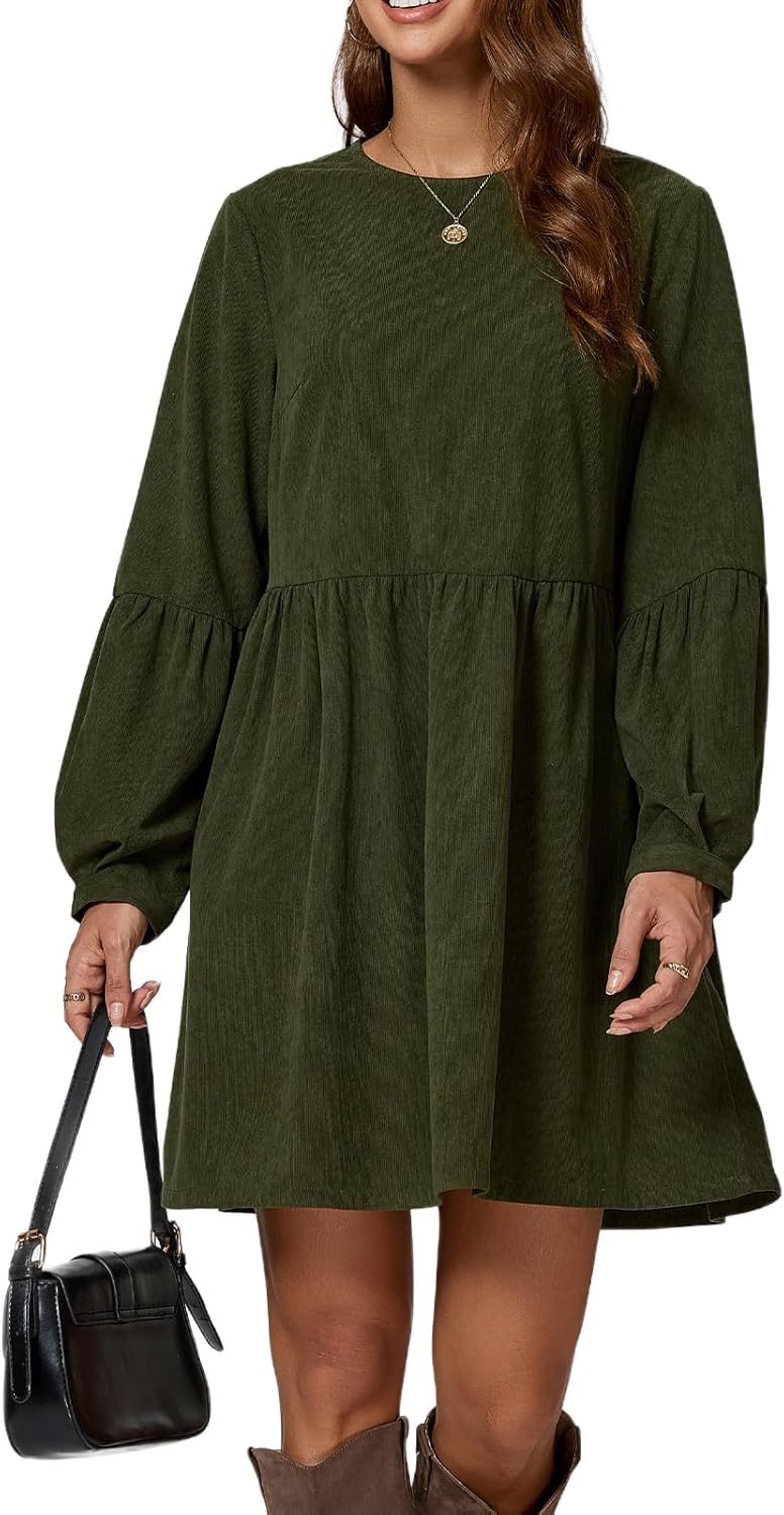 Women Corduroy Dress 2025 Long Sleeve A-Line Winter Fall Mini Dresses