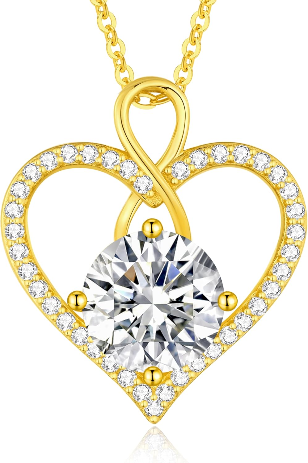 Seelove Moissanite Heart Infinity Pendant Necklace, 925 Sterling Silver 18K Gold Plated, Lab-Created Jewelry Gift for Women Her Mom Wife Girlfriend Daughter Anniversary Birthday Wedding