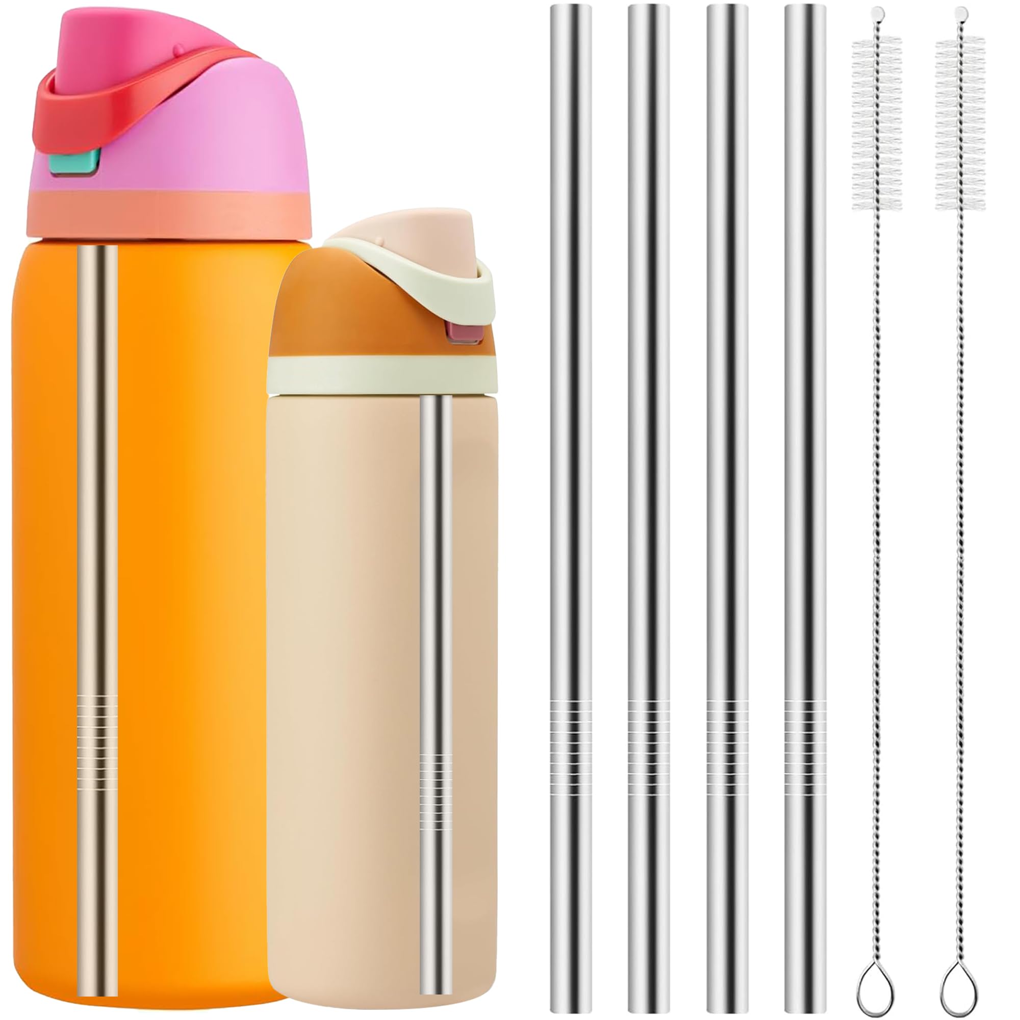 Bigwaves4Pcs Metal Straw Compatible Owala water bottle, Reusable Steel Straws replacement, With 2 Straw Cleaner, Compatible Owala 24 oz 32 oz