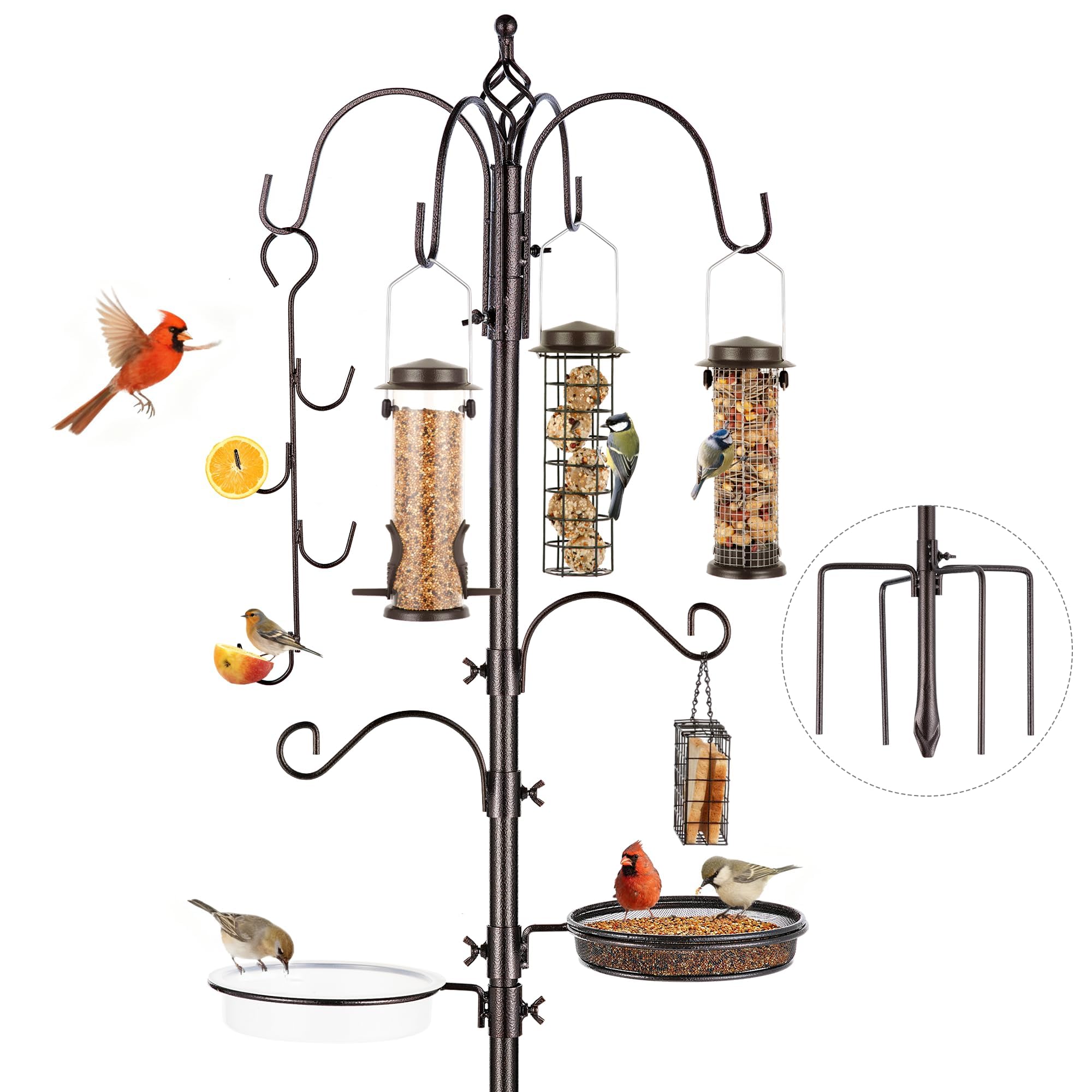 Bird Feeding Station Kit Bird Feeder Pole Wild Bird Feeder Hanging Kit Planter Hanger Multi Feeder Hanging with Metal Suet Feeder Bird Bath for Attracting Wild Birds