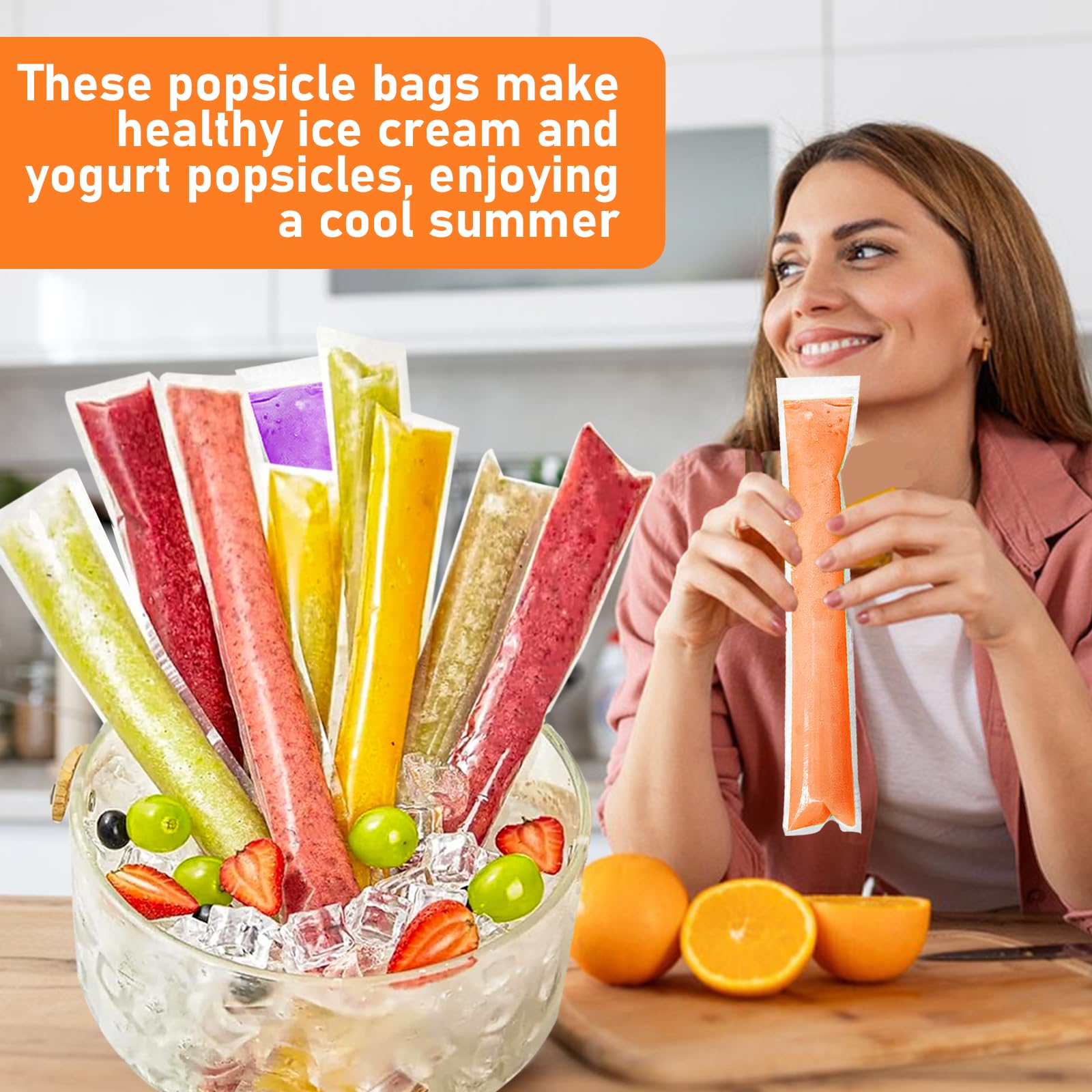 Wassereis Tüten,300Stück Wassereis Formen,Popsicle Taschen,wassereis tüten wiederverwendbar,Eis Pop Beutel Hausgemachte DIY Eisriegel Saft Joghurt 5.5 x 28 cm,mit 1 Trichter.