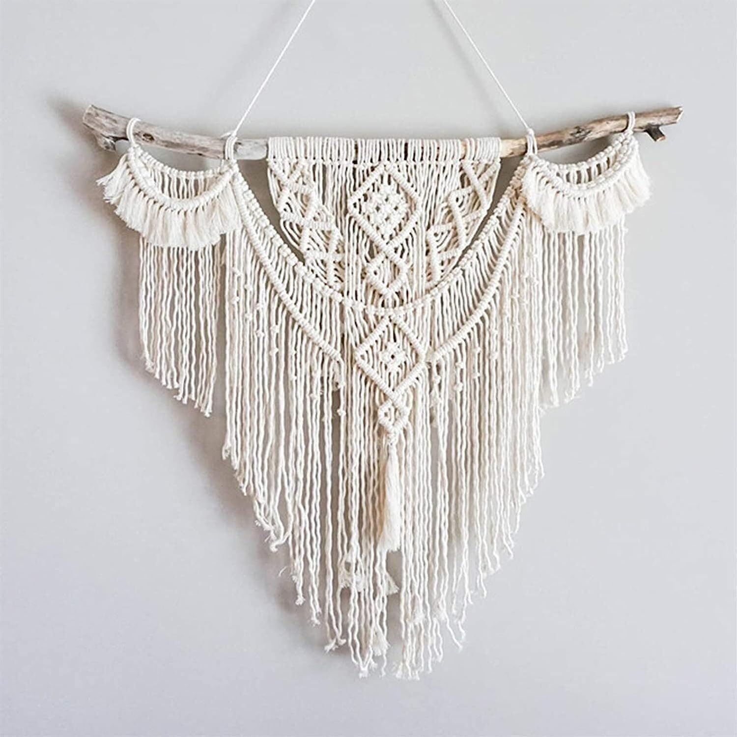 SERENEPEAK Macrame Boho Wall Hanging Tapestry Cotton Handmade Woven Beige Wall Hanging Tapestry
