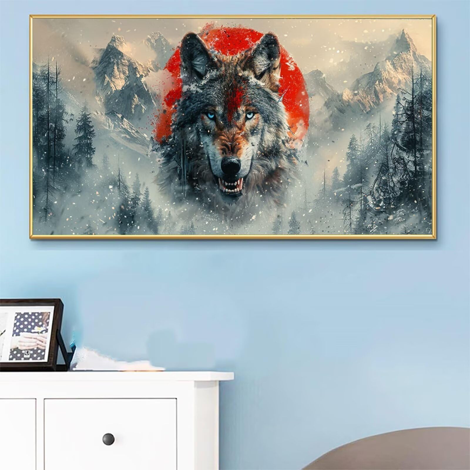 Malowanie numerami dla dorosłych wilk numer góry DIY kolorowanie według numeru dla dorosłych 70 x 140 cm z pędzlami i akrylami, nieoprawiony, zestaw aktywności do letniej dekoracji domu salonu