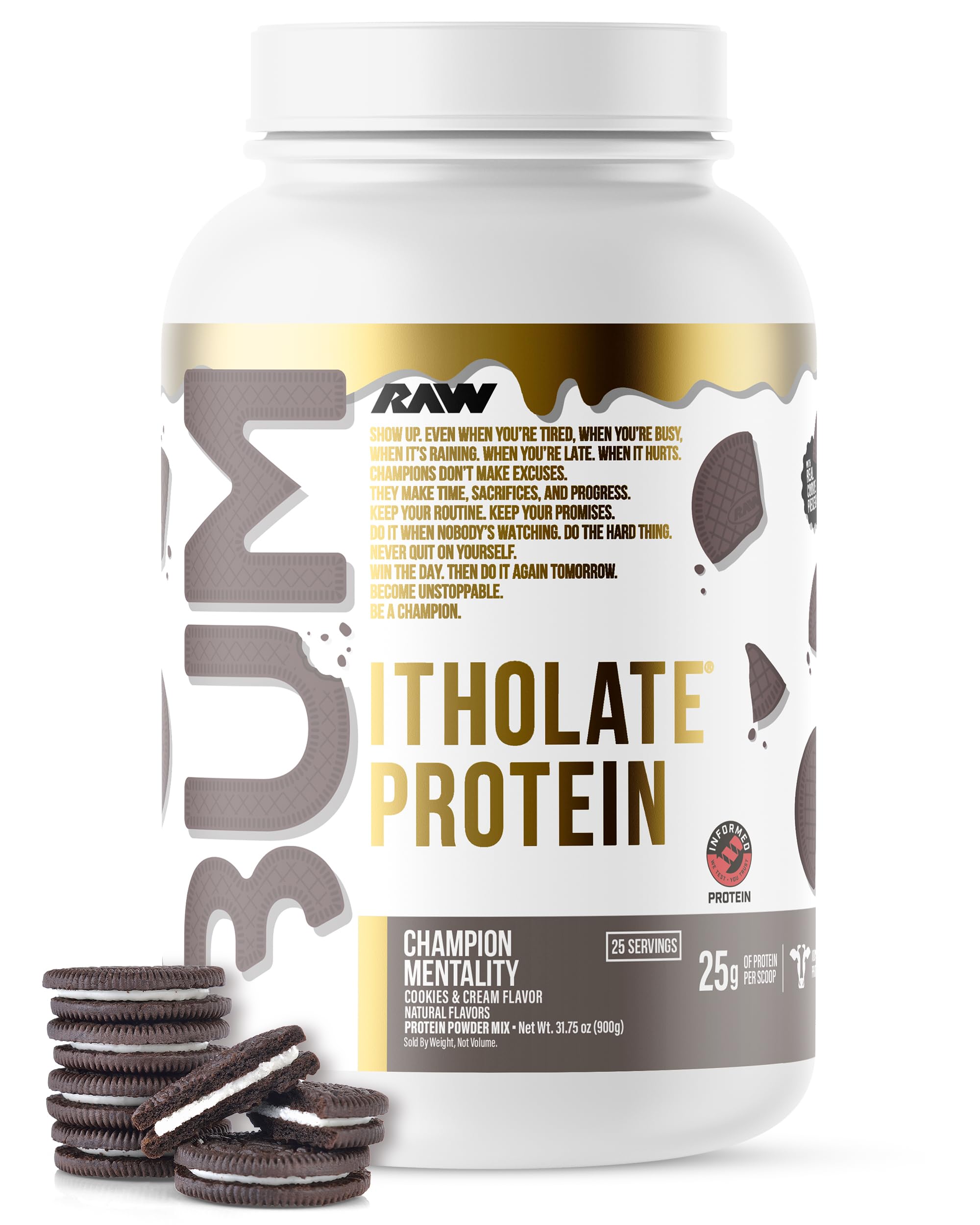 RAW Whey Isolate Protein Powder, Cookies &amp; Cream (CBUM Itholate Protein) - Sports Nutrition Powder for Muscle Growth &amp; Recovery - Low-Fat, Low Carb- 25 Servings