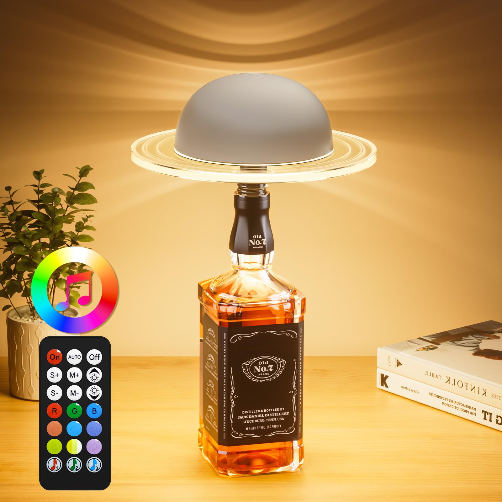 KIBTOY Wireless Bottle Lamp, Bottle Light for Liquor Bottles Rechargeable 3600 mAh, Wine Bottle Lamp, Touch & Remote Control, Dimmable 3CCT & RGB &