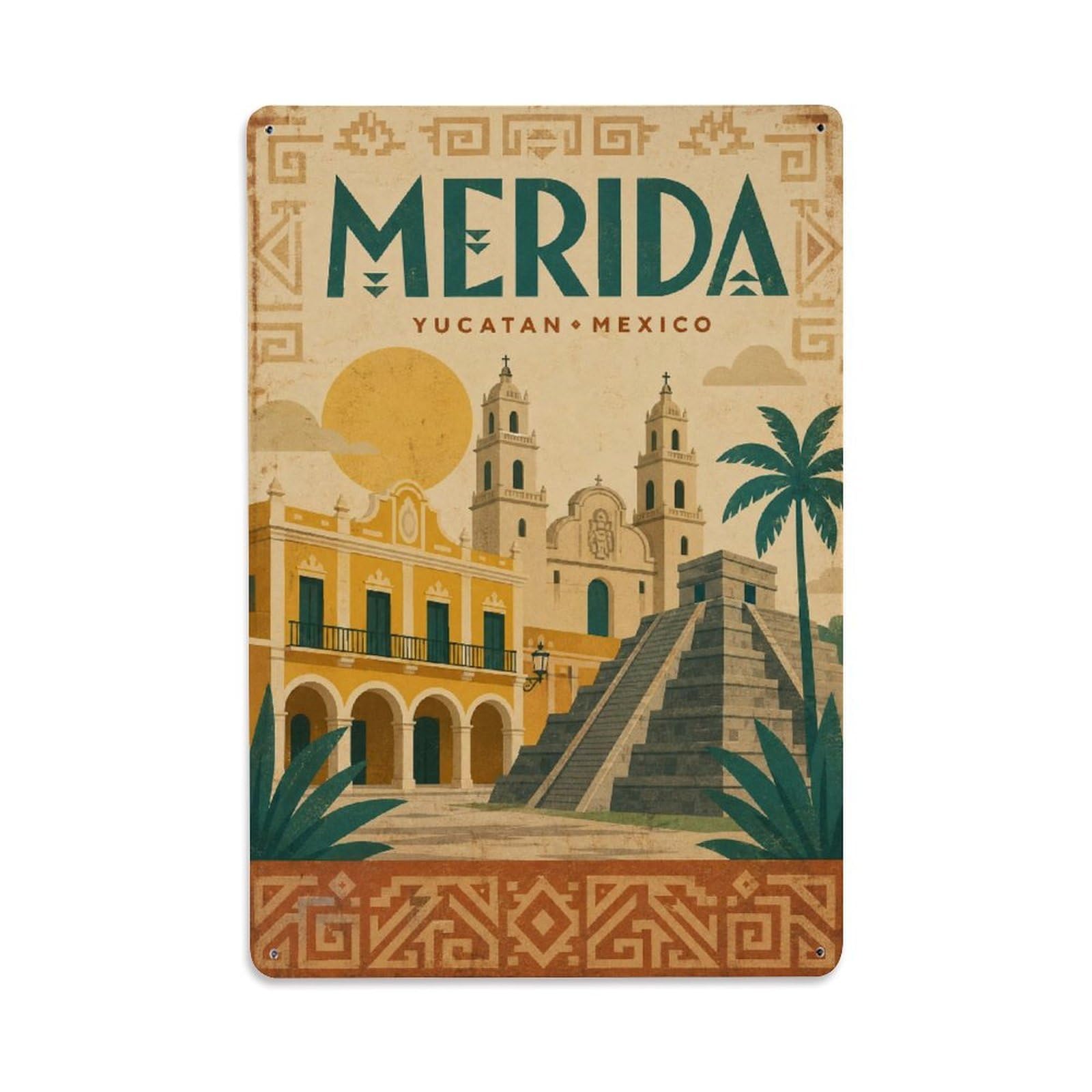 Gead 8X12inch Style Retro Travel Mexico Merida Metal Tin Sign