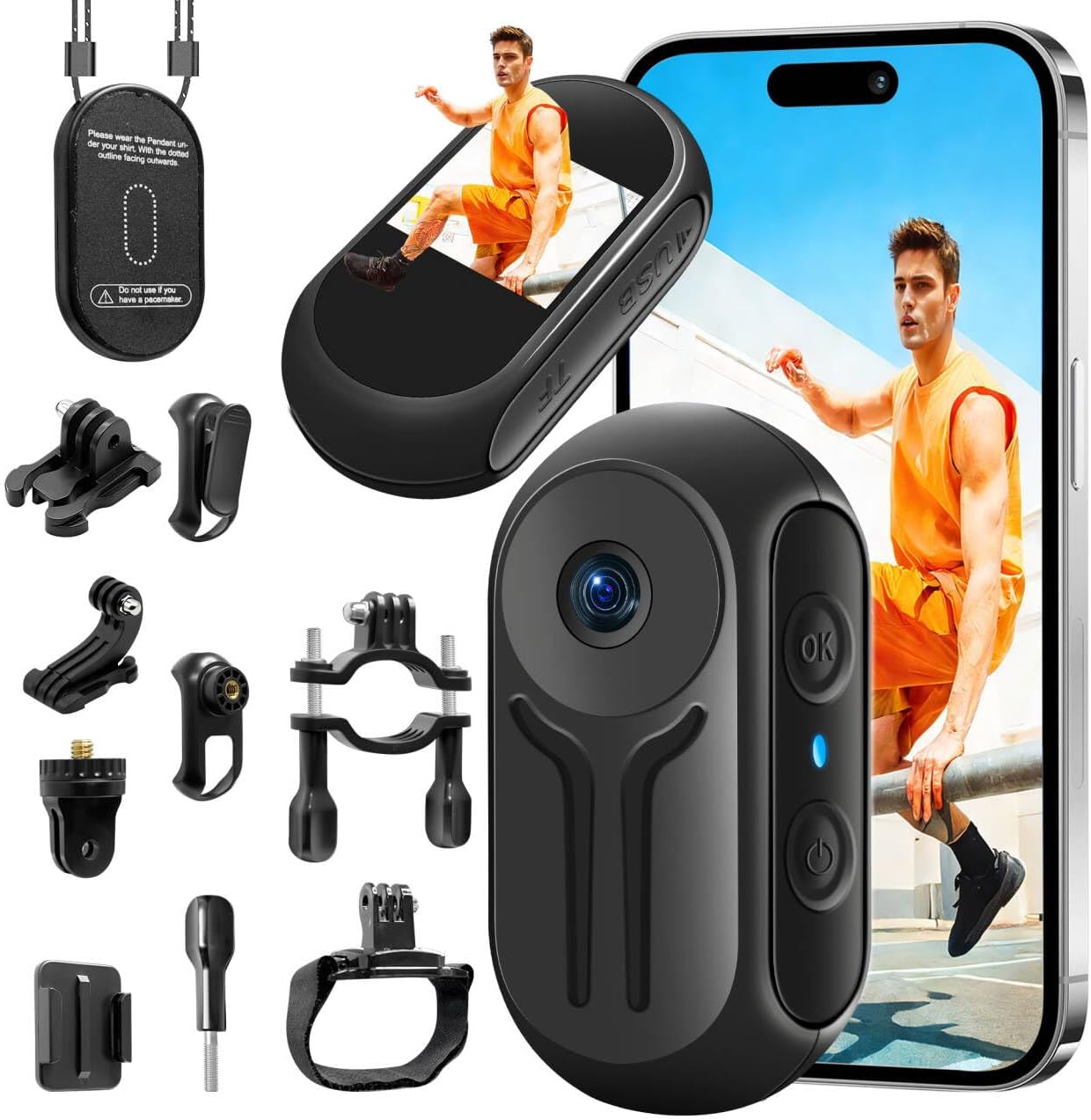 Upgraded 2K Action Camera with 64GB Card, Sports Action Cameras, Bicycle Motorcycle Helmet Camera, Mini Body Cam with Magnetic Back Clip, POV Camera for Cycling, Vlogging and Travel