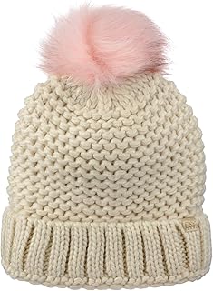 D&Y Chunky Warm Knit Cuffed Beanie with Faux Fur Pom, Beige