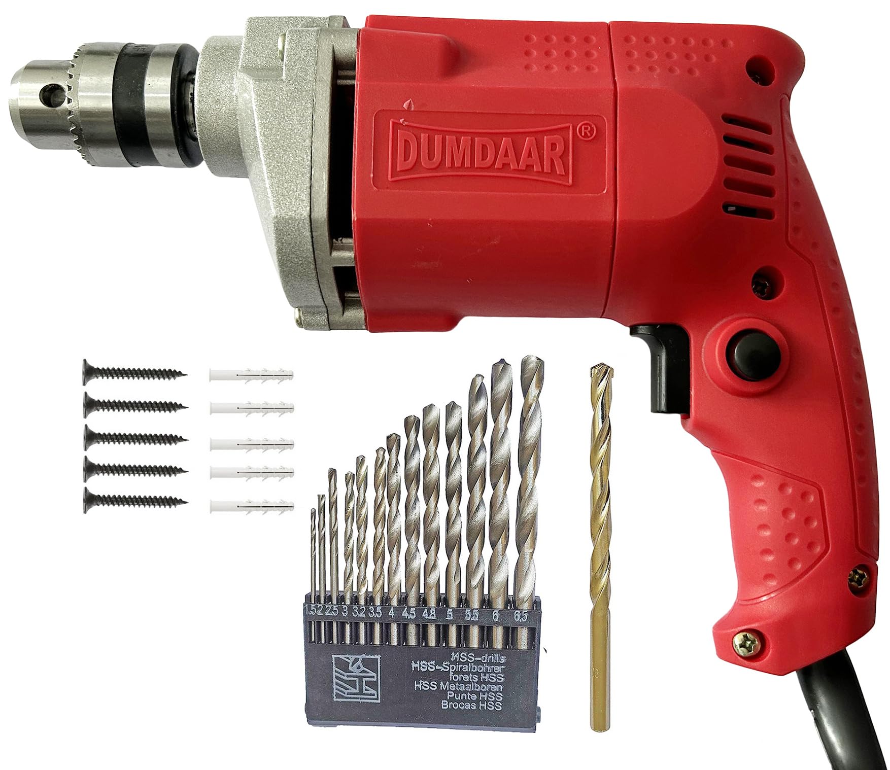 Inditrust Dumdaar 6-Month Warranty 10mm Red drill machine 100% Copper Winding with 13pc hss 1 masonry bit 5pc gitti 5pc pech set (B0DB5GW9X4) Amazon Price History, Amazon Price Tracker