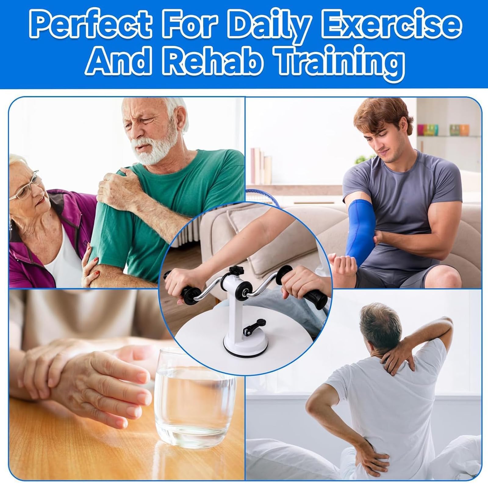 Rowerek stacjonarny, ręczny rower treningowy z ergonomicznym uchwytem i stabilną, mocną przyssawką, regulowany opór, odpowiedni do ćwiczeń ramion i barków w domu/biurze