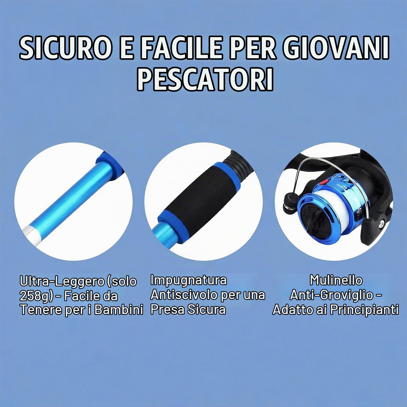 Set di 2 accessori da pesca, telescopico, canna da pesca, 1,8 m, con rotolo, esca, grande galleggiante, campana, borsa per il trasporto