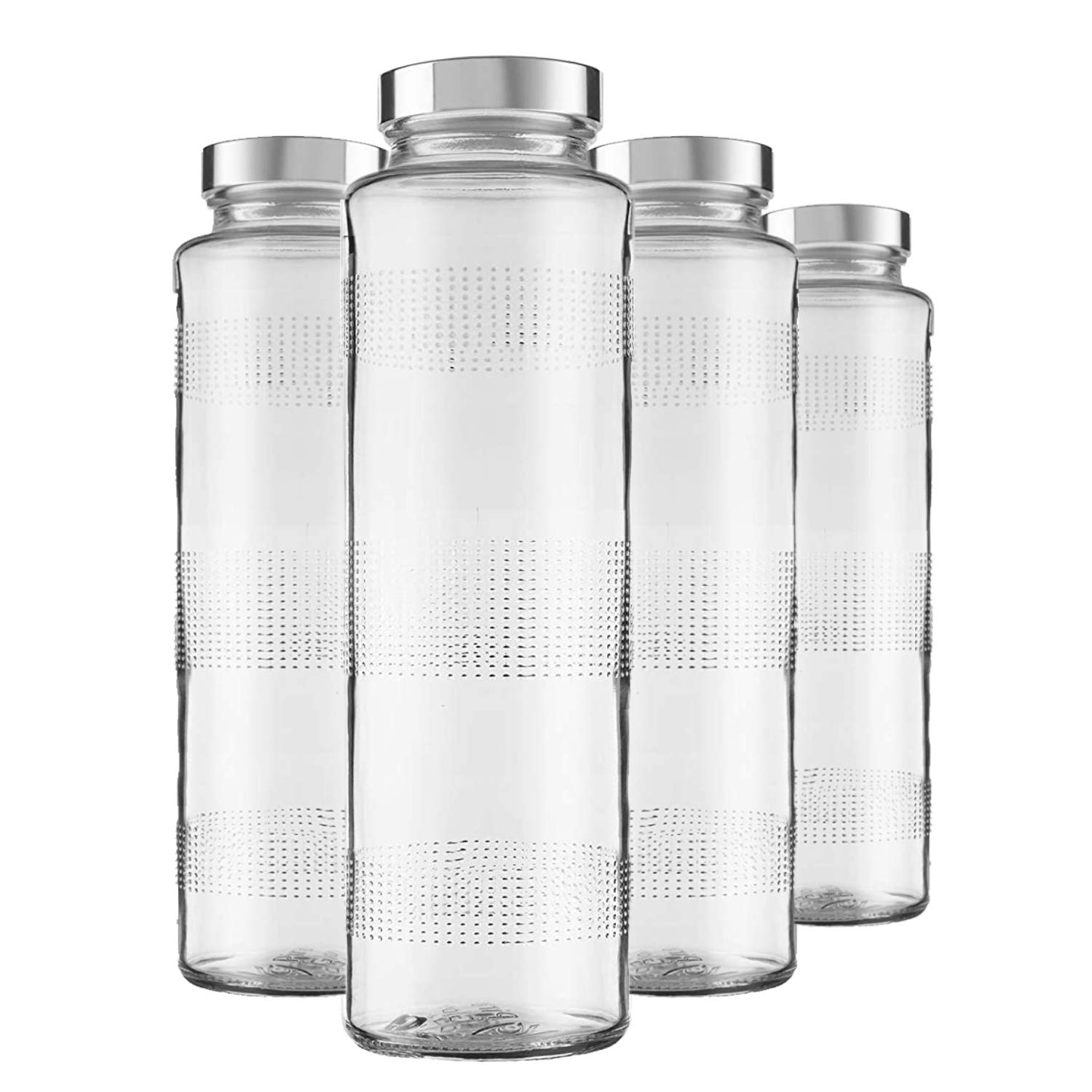 Vency 750ml Glass Water Bottle with Leak-Proof Airtight Stainless Steel Lid for Water, Smoothie, Juices (Set Of 4)