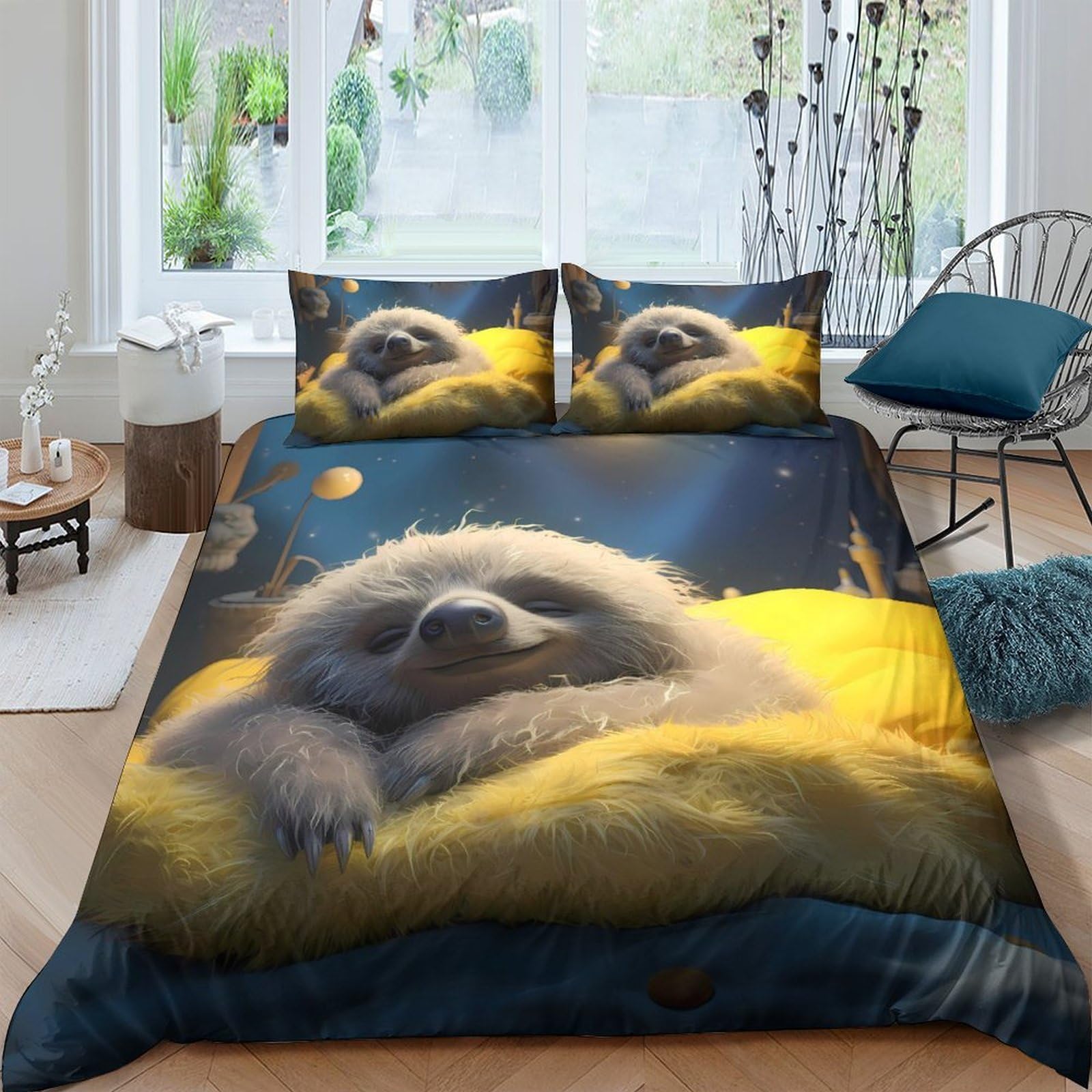 Ctjqhvkz Style-3 3D Printed Sloth Dream Fitted Sheet Microfiber Soft Anti-Slip Moonlight Mattress Cover For Bedroom Guest Room Decor Single（135X200cm）