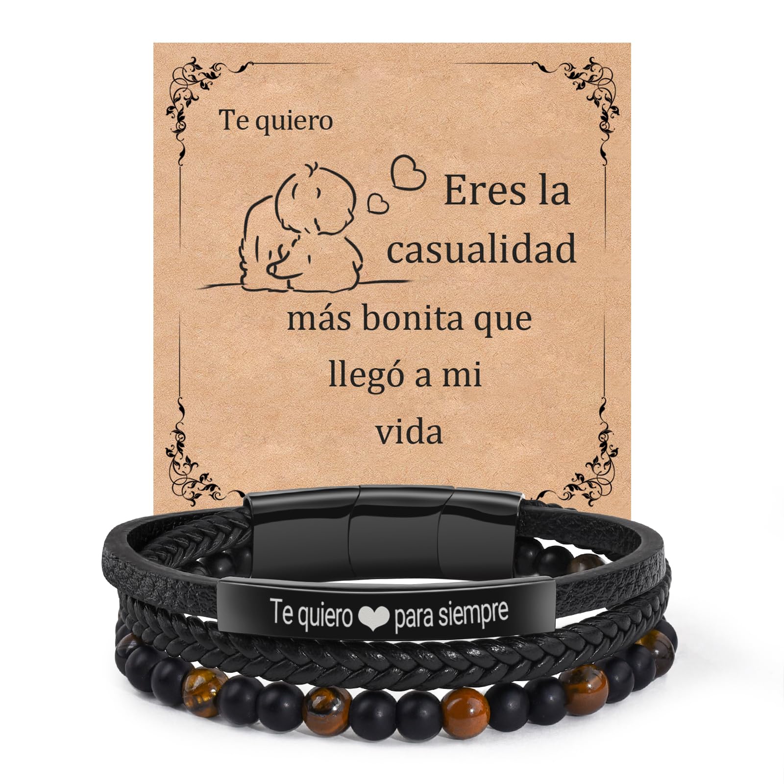 CheersLife Pulsera De Cuero Para Hombres - Regalo Tallado Para Su Hijo Hermano Amigo Marido Novio Pareja Abuelo Papá Regalo De Cumpleaños Para Hombres Regalos Creativos Para Navidad San Valentín