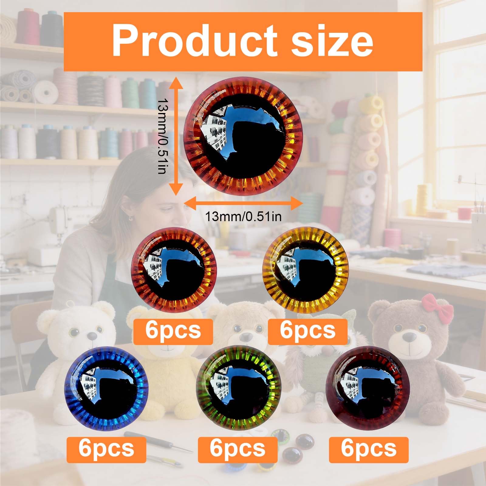 Occhi di Sicurezza per Bambole 30 Pezzi 13mm in Plastica Glitter con Rondelle, Occhi Artigianali Tondi per Uncinetto, Peluche, Pupazzi Fai da Te, con Scatola Portaoggetti - 4