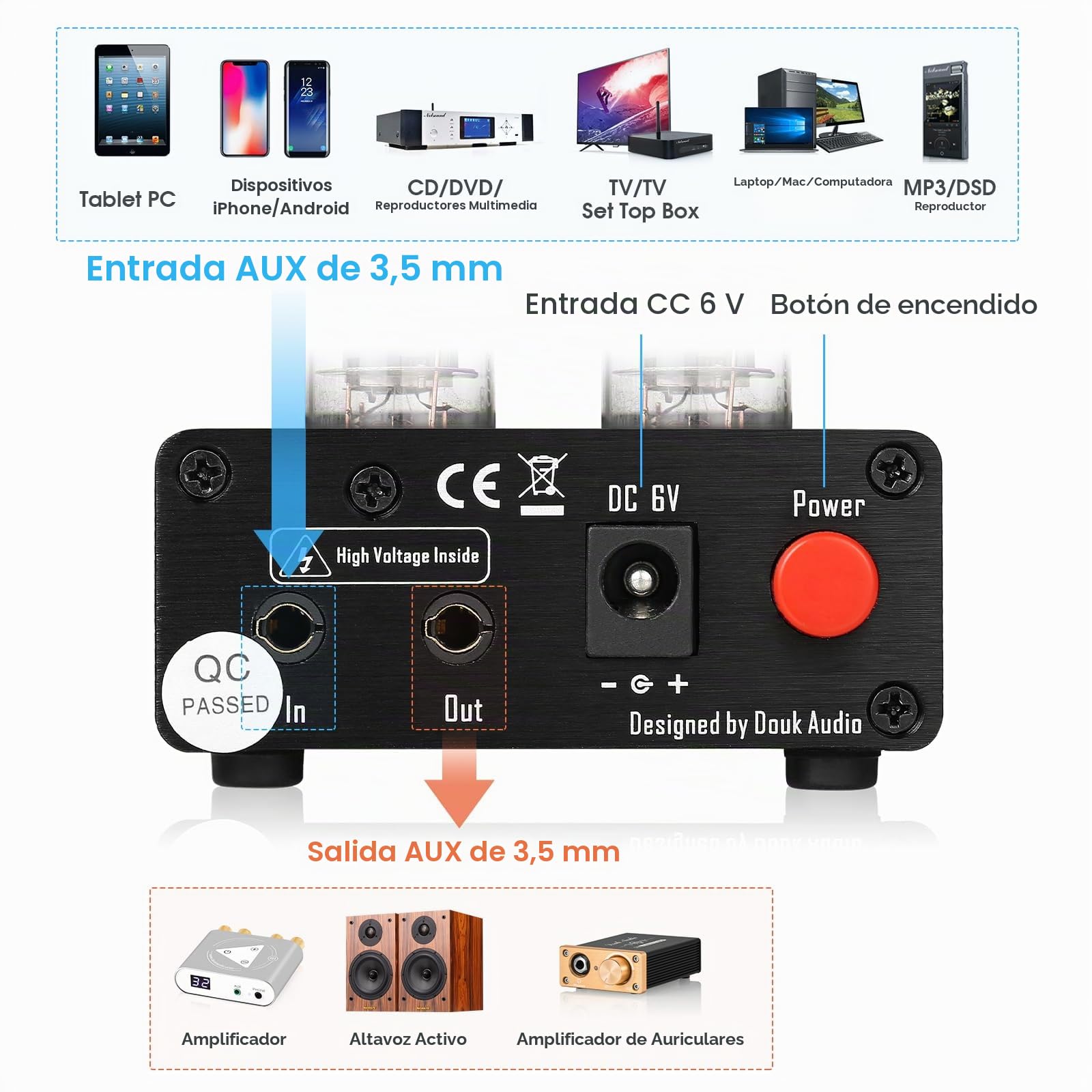 Nobsound NS-10P Mini Preamplificador Valve Tube Preamp Audio Hi-Fi Stereo con Regulador de Agudos Bass