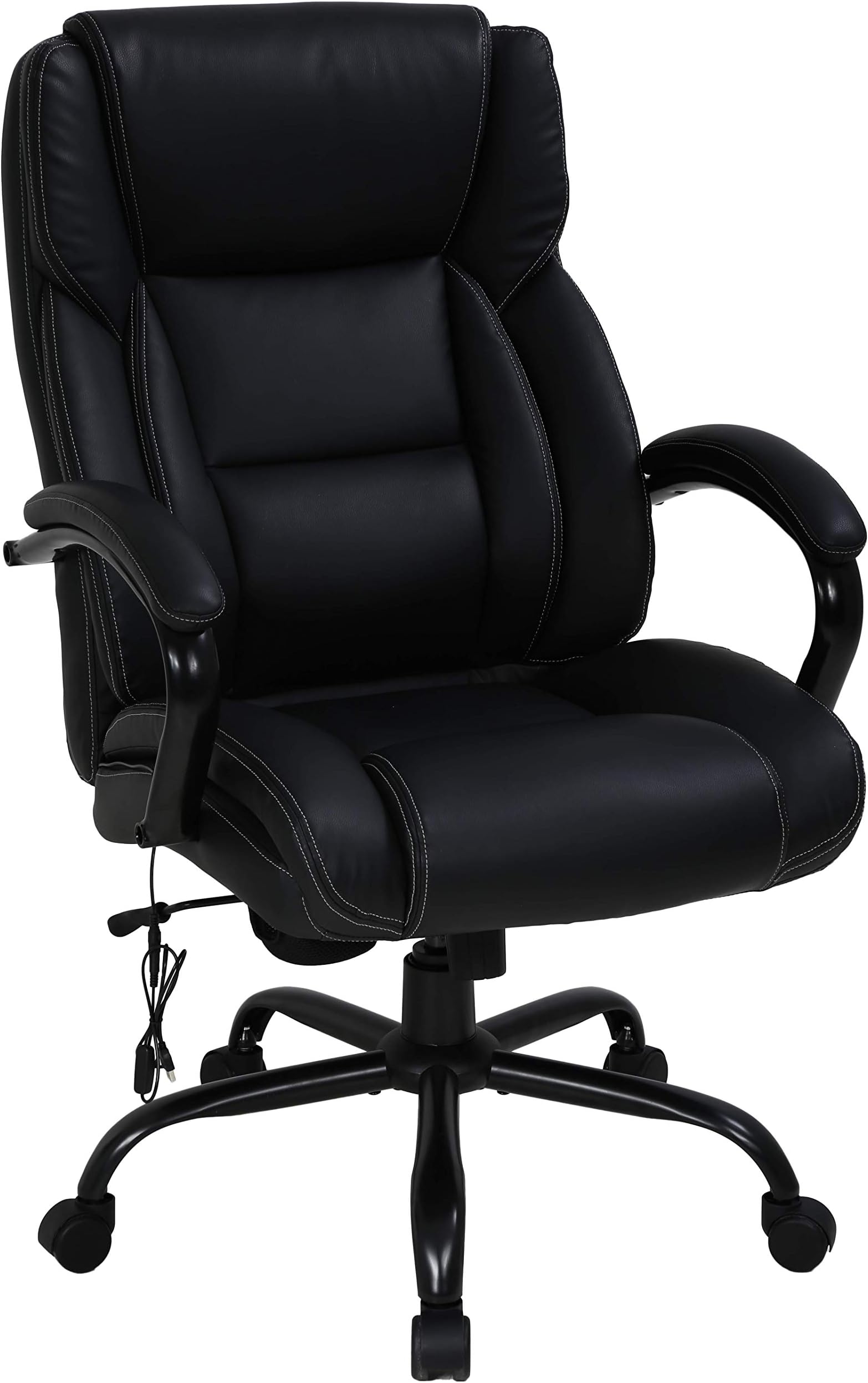 Big & Tall Heavy Duty Executive Chair 500 Lbs Heavyweight Rated Black PU Leather Task Rolling Swivel Ergonomic Executive Office Chair with Massage Lumbar Support Armrest