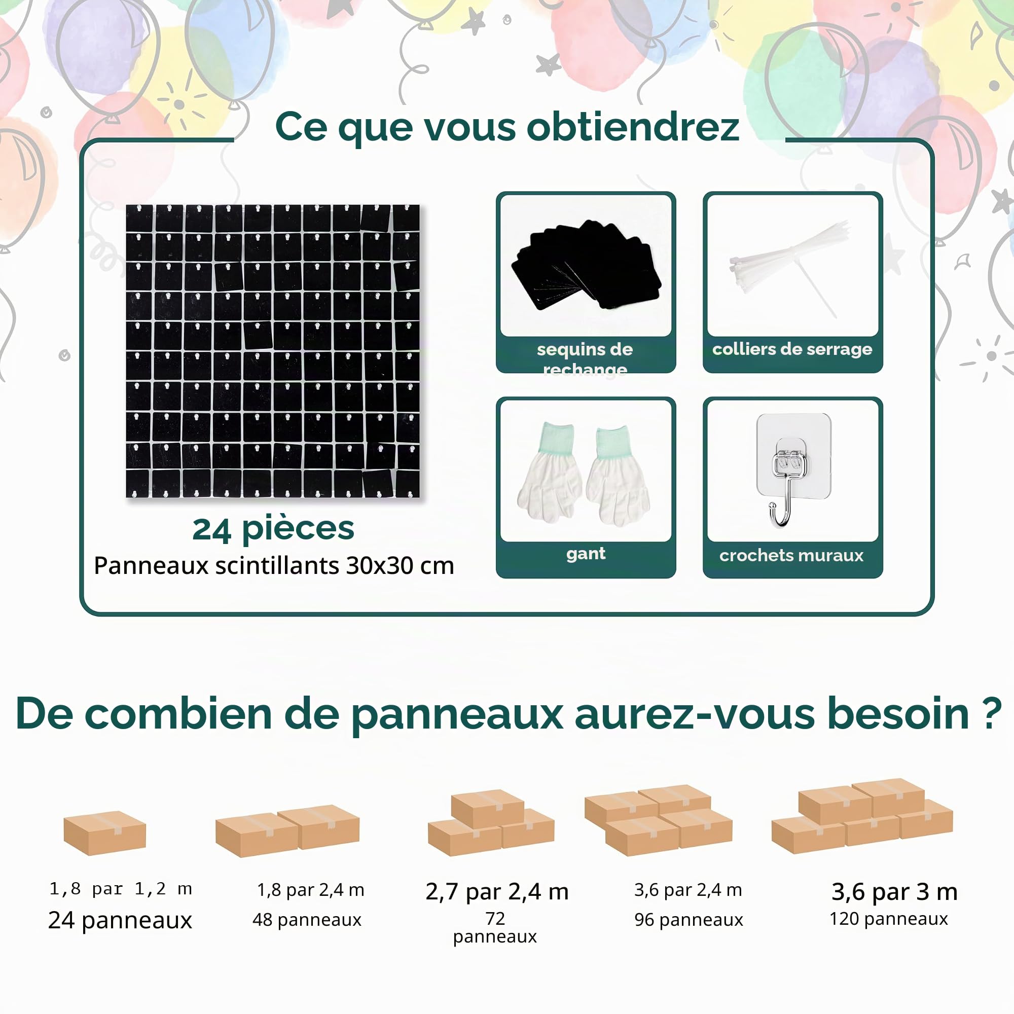Kate Panneau Mural Scintillant Carré à Paillettes - Noir Fond Photo Brillant Décoration pour Anniversaires, Fêtes, Mariages et Festivités 30×30 cm (24 Pièces)