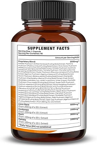 Miniatura 3 de Complejo de hongos 12000 mg Cápsulas - Melena de león, Cordyceps, Reshi, Maitake - Cerebro nootrópico, aumenta la memoria, la energía, la función