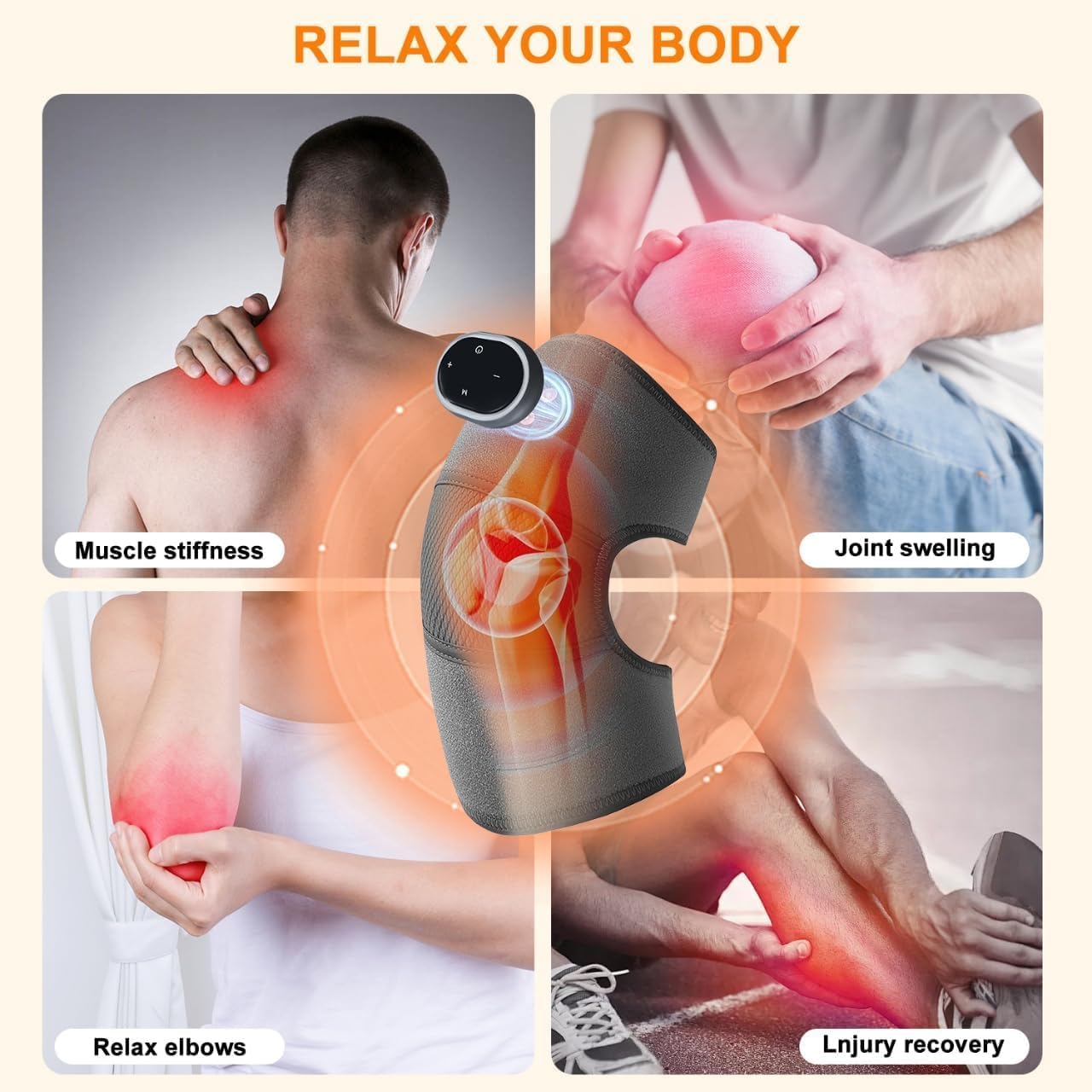 Vita Knee Relief Original - Heated Knee Massage Support, Alleviates Pain, Provides Pain Relief Support, Promotes Blood Circulation, Aids in Daily Recovery (Grey,X1PCS)