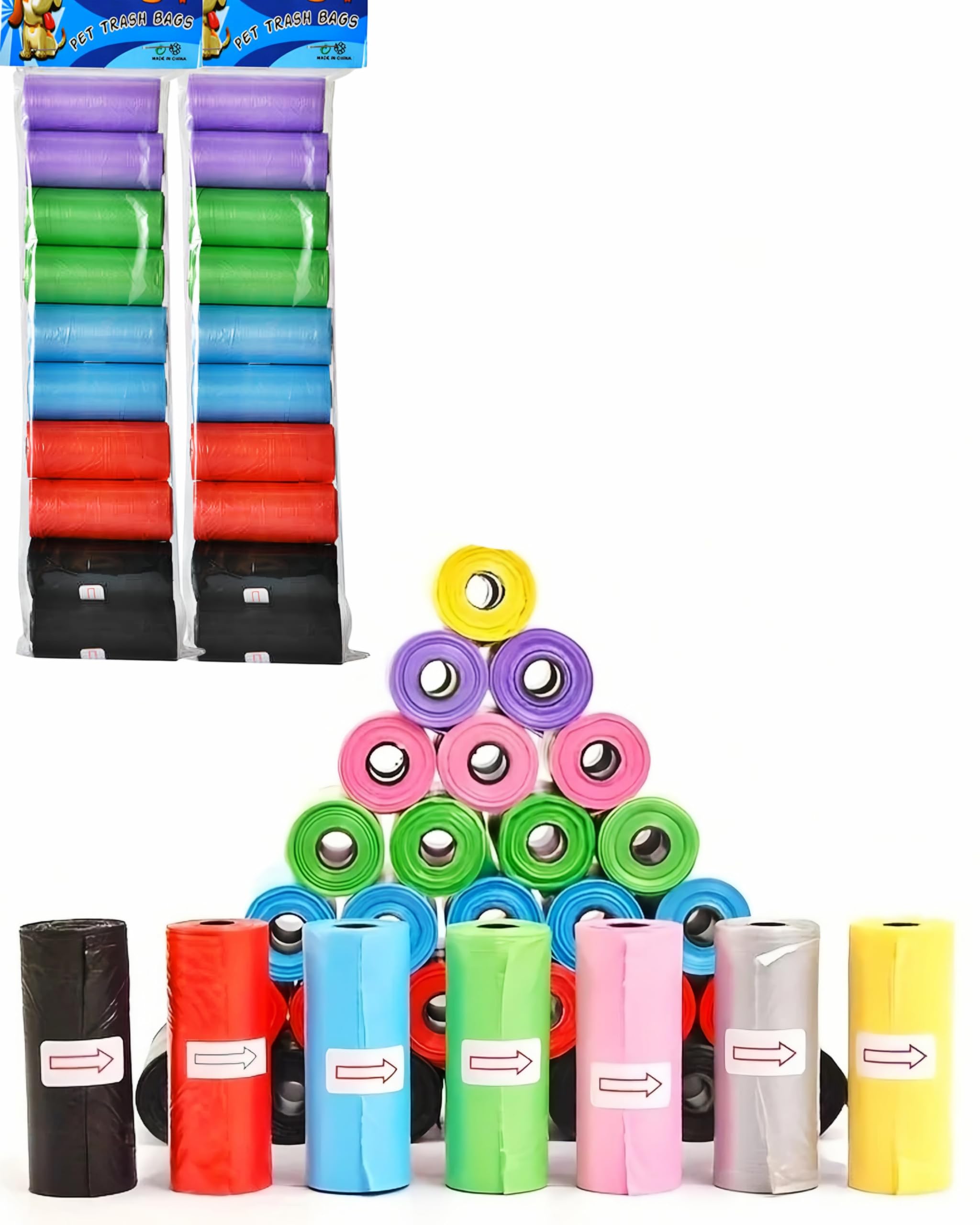 Kyrotech 20 Rulo (300 Adet) Renkli Köpek ve Kedi Kaka Poşeti | Dayanıklı Atık ve Çöp Torbası, Taşınabilir Poop Bag Set