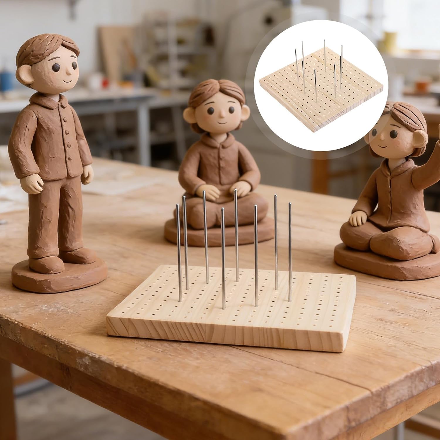 Pottery Clay Figure Drying Base for Creators, Wood Iron Beige