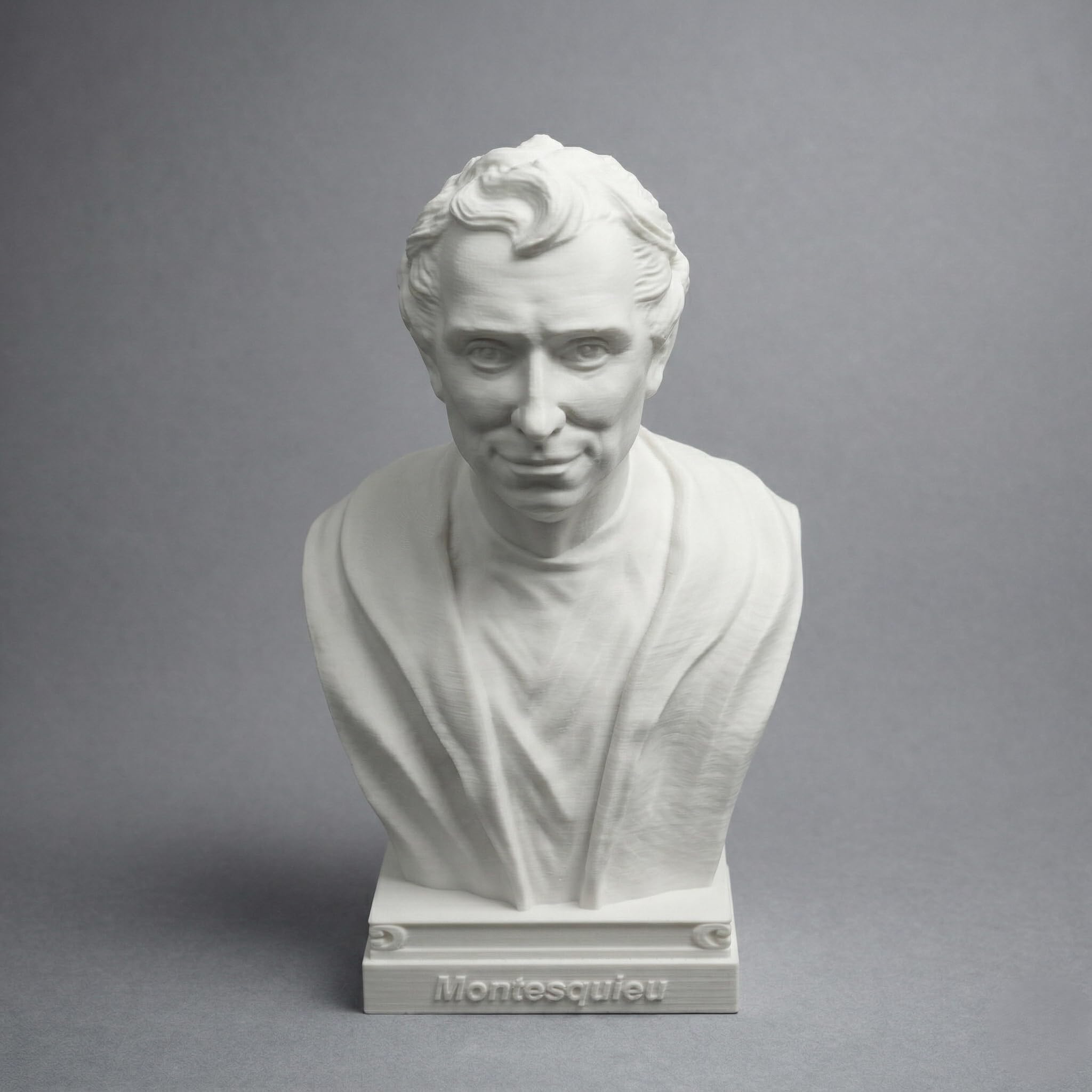 French Philosopher René Descartes Montesquieu Voltaire Rousseau Foucault Bust Head Sculpture Statue Collectible Figurine Desk Table Top Home Decor (Montesquieu, 4" Hx2.5 Wx2 D)