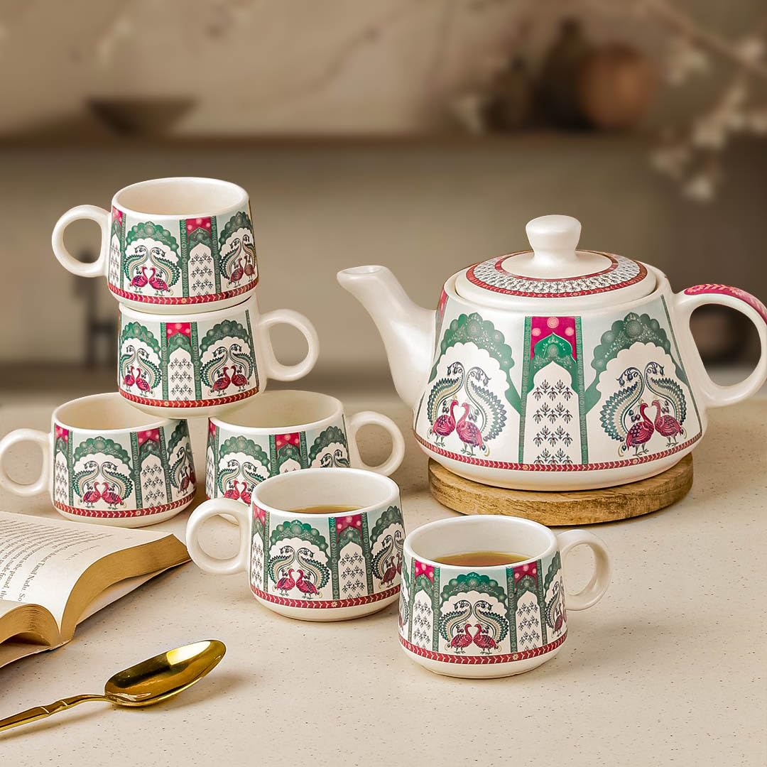 Peagal Ceramic Tea Set - Kettle & 6 Cups -5 Peagal Ceramic Tea Set - Kettle & 6 Cups -5