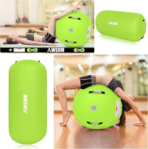 Miniatura 6 de Rodillo de aire para gimnasia, barril de voltereta para espalda, entrenador de flexión para gimnasia, equipo de trampolín inflable con bomba