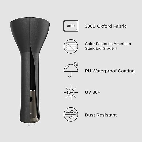 Miniatura 9 de EAST OAK Cubierta de calentador de patio como accesorio para calentador de patio al aire libre, tela Oxford 300D, cremallera, impermeable, a prueba