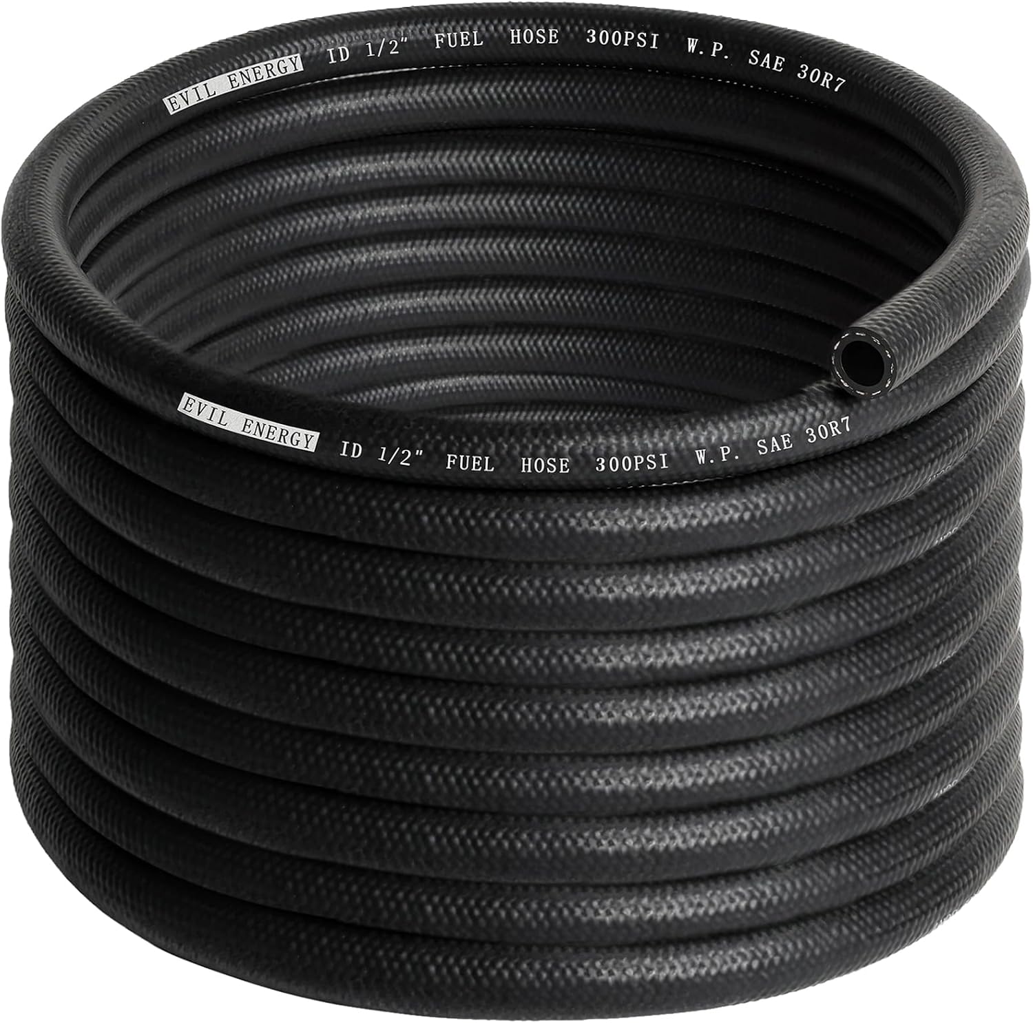 EVILENERGY 1/2" SAE 30R7 Fuel Hose 25FT Push Lock NBR Rubber Line 300 PSI - Oil & Gas Resistant