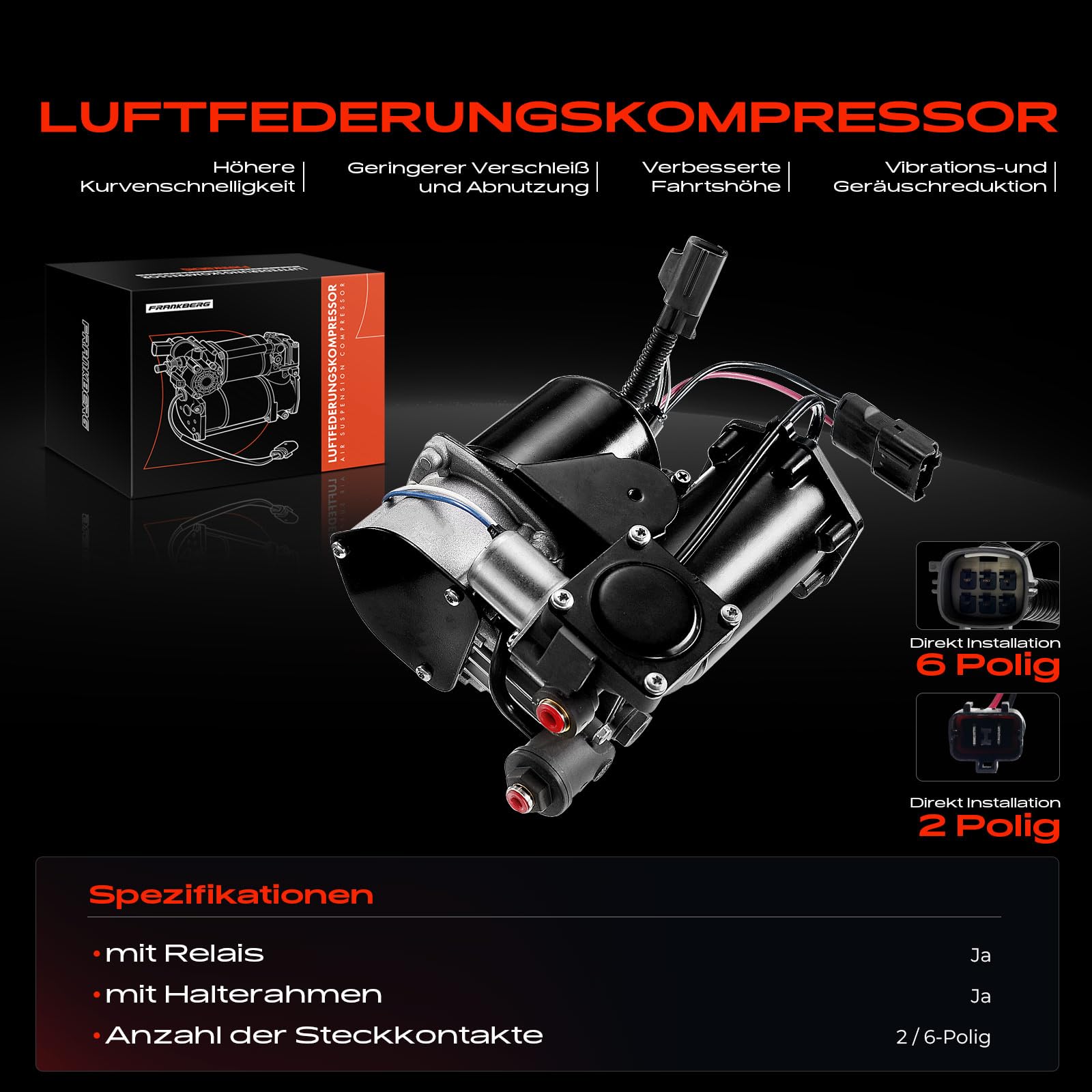 Frankberg Luftfederung Kompressor Kompatibel mit Discovery III L319 LA TAA 2004-2009 Discovery IV L319 LA 2009-2018 R.ang.e Rov.er Sport L320 2005-2013 Replace# 6H2219G525BF