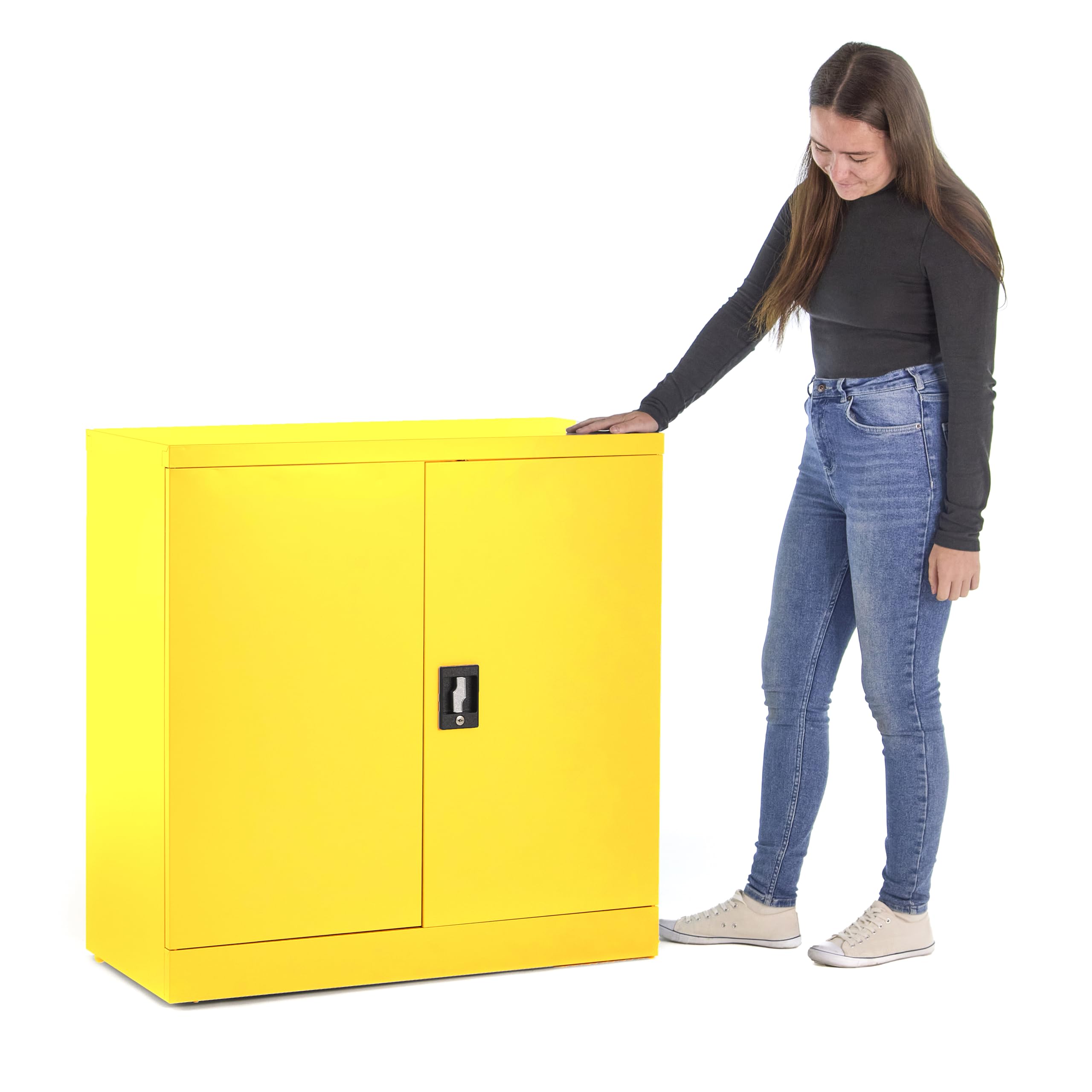 MMT Furniture Steel Storage Cabinet Yellow - 2 Door Lockable Filing Cabinet - Metal Storage Cupboard for Home, Office Documents, Files, Kitchen, Pantry & Garage - Yellow