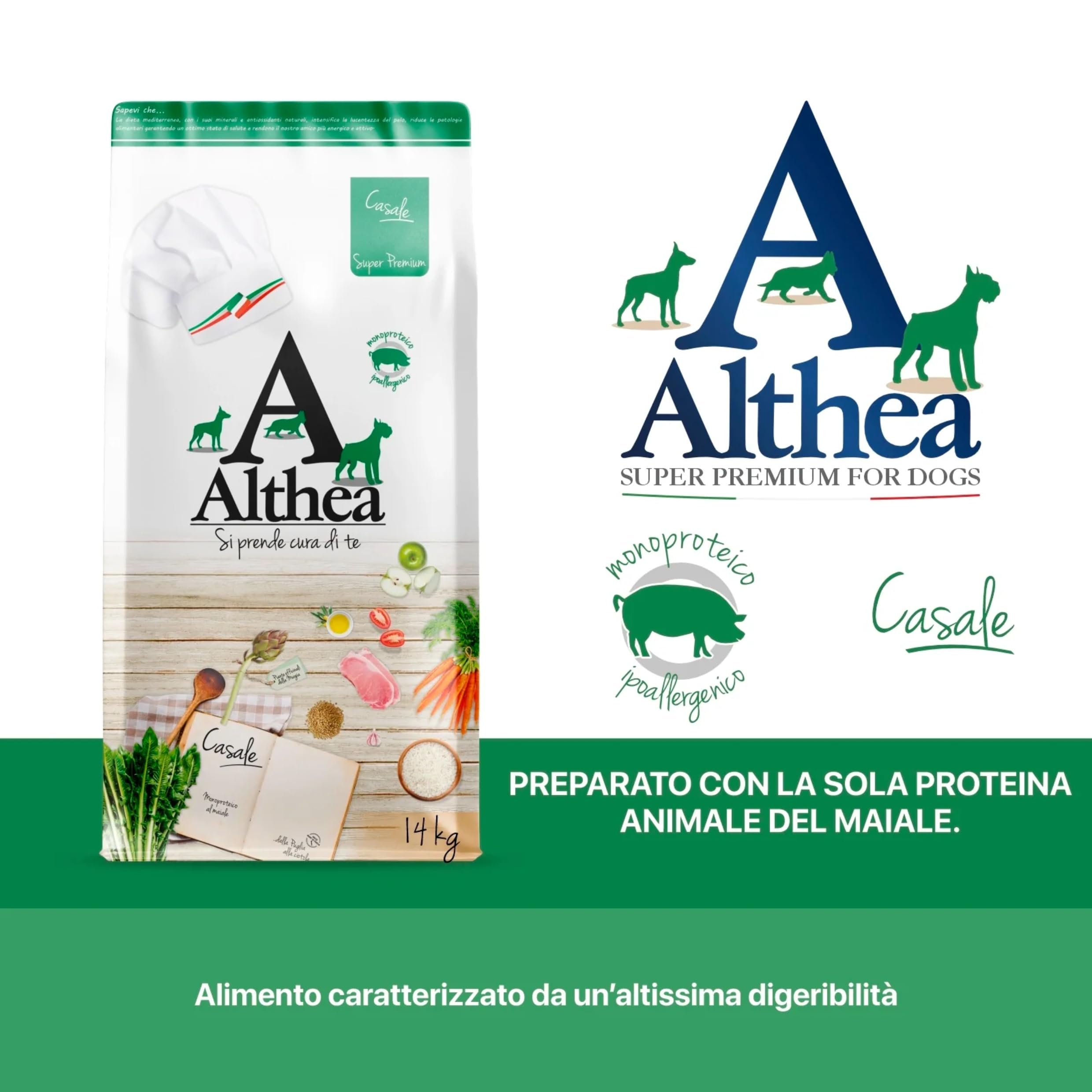Pet's Garden Althea Casale - Crocchette per Cani di Taglia Grande a Base di Carne di Maiale Cibo Secco Ideale per Cani di Tutte le Razze Ipoallergenico Monoproteico Sacco da 14 kg Prodotto Italiano