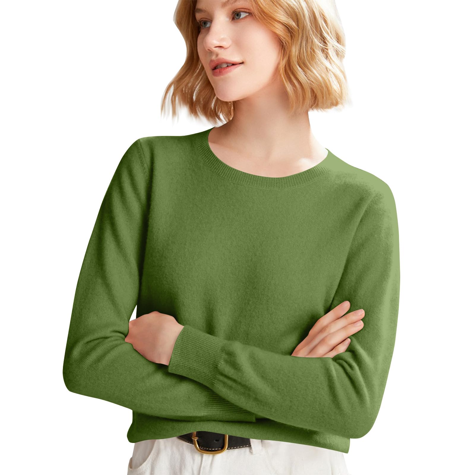 Cashmere Sweaters for Women Long Sleeve Crew Neck Soft Warm Cozy Pullover Tops Lightweight Wool Knit Jumpers Sweater
