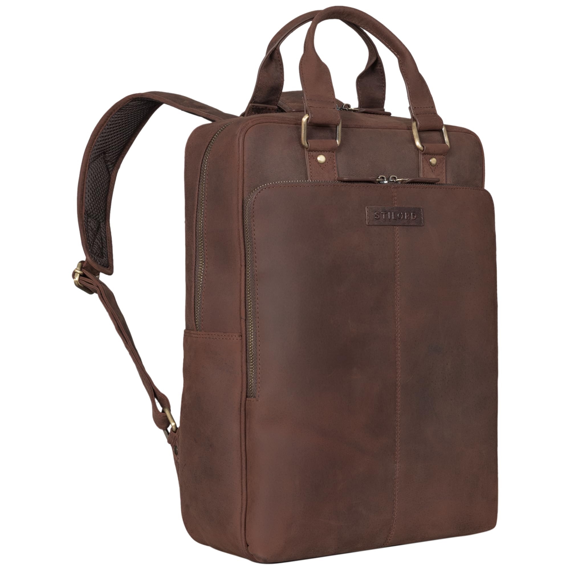 STILORD "Ingo" Zaino Porta PC in Vera Pelle 15,6 Pollici - Elegante Backpack Vintage per Uomo e Donna Ufficio e Lavoro Colore:sapelli - marrone