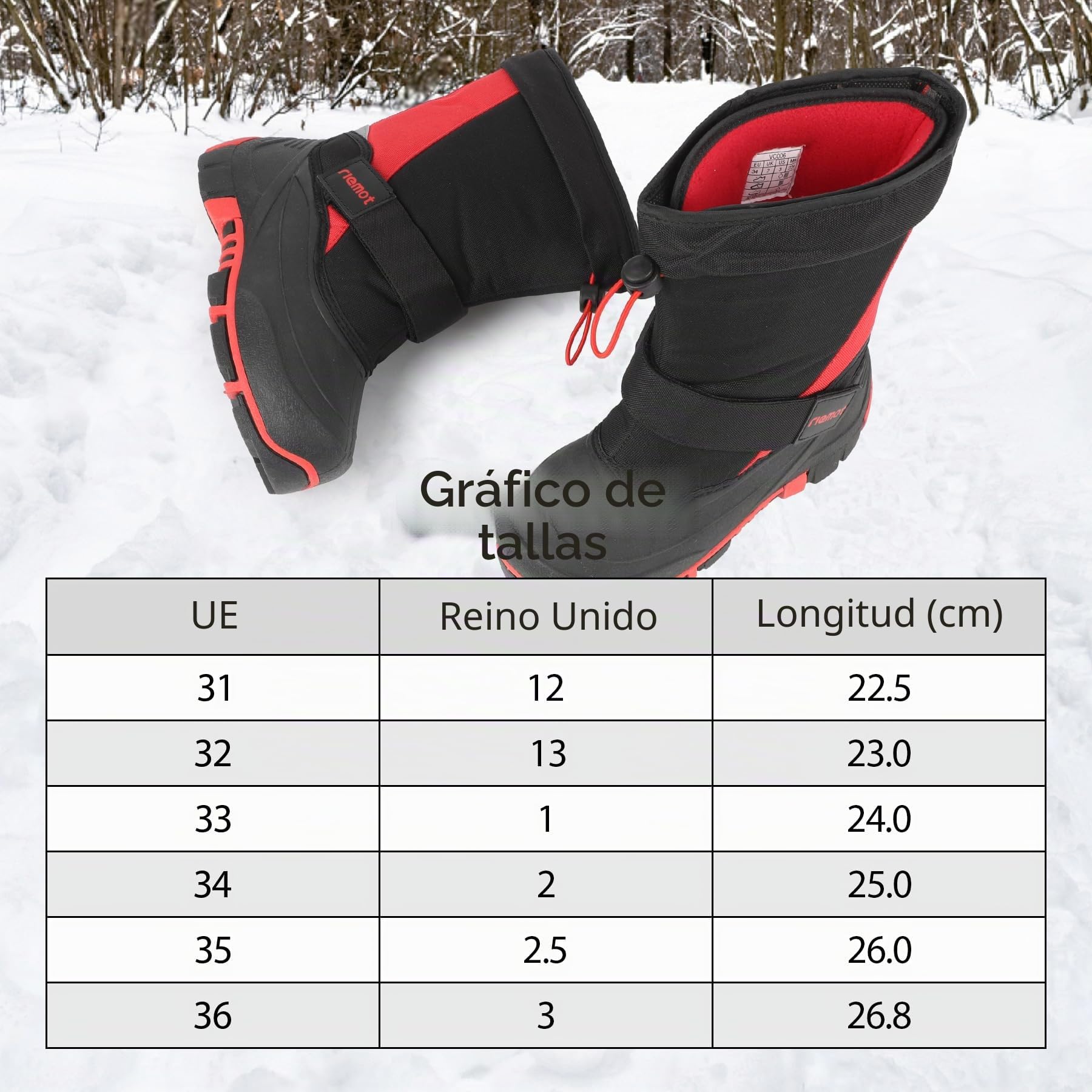 riemot Botas Nieve Niños Niña, Antideslizantes Unisex Niño Descansos Nieve, Cálidas e Impermeables Botas Invierno Niño
