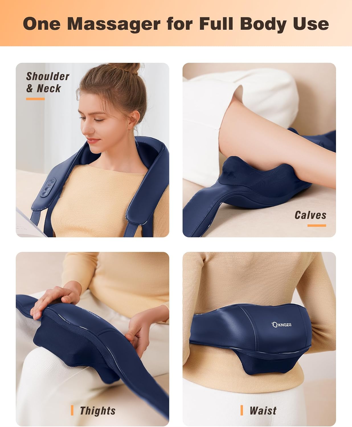 KNQZE Neck and Shoulder Massager with Heat, Cordless Back and Neck Massager, Upgraded Graphene Heating, 4D Shiatsu Deep Kneading Massage for Shoulder, Back,Leg,Pain Relief, Gift for Dad Mom(Blue)