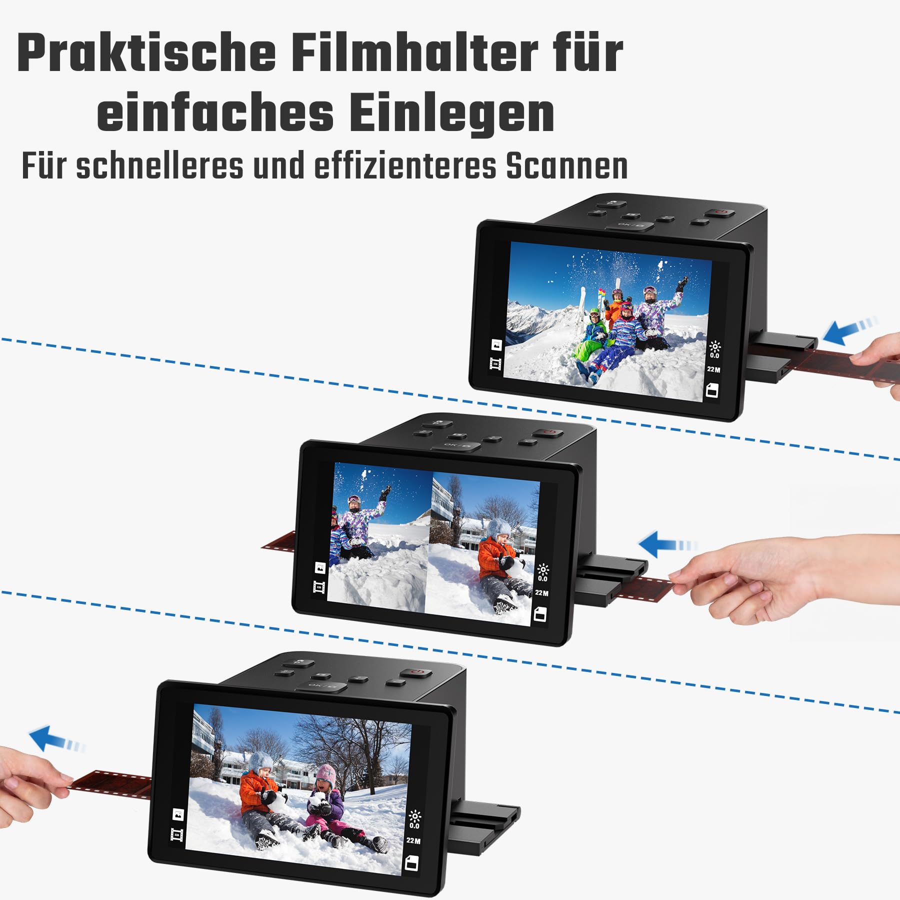 Digitaler Film- und Diascanner mit großem 5-Zoll-LCD-Display, Negativscanner und Dia Scanner zum Digitalisieren, konvertiert 135, 126 KPK, 110 Negative und Super 8-Film in 22 MP JPEG.