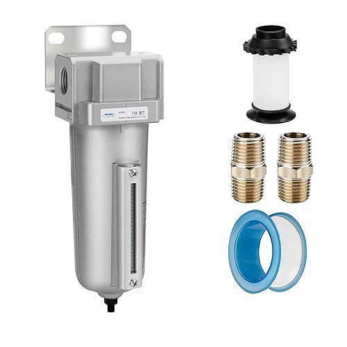 NANPU Filtro de partículas resistente de grado industrial, cuenco de metal, adecuado para pintura en aerosol (34 pulgadas NPT, drenaje automático)