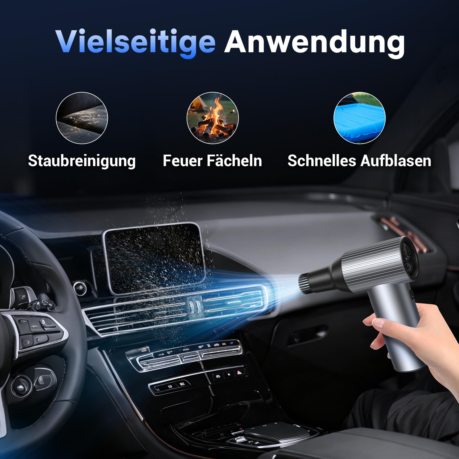 Solareye Druckluft Compressed Air Duster 3-Gang 300000 U/min Elektrische Staubgebläse 7500mAh Akku PC Reinigungsset