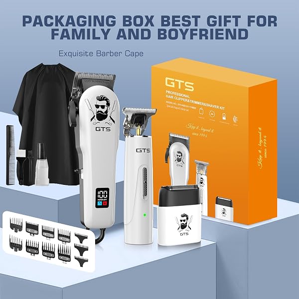 Hair Clippers for Men Professional Cordless Haircut Kit with Beard Trimmer Set, with IPX7 Electric Shavers, LED Display Rechargeable Barber Clippers for Home Use Gifts White - 5