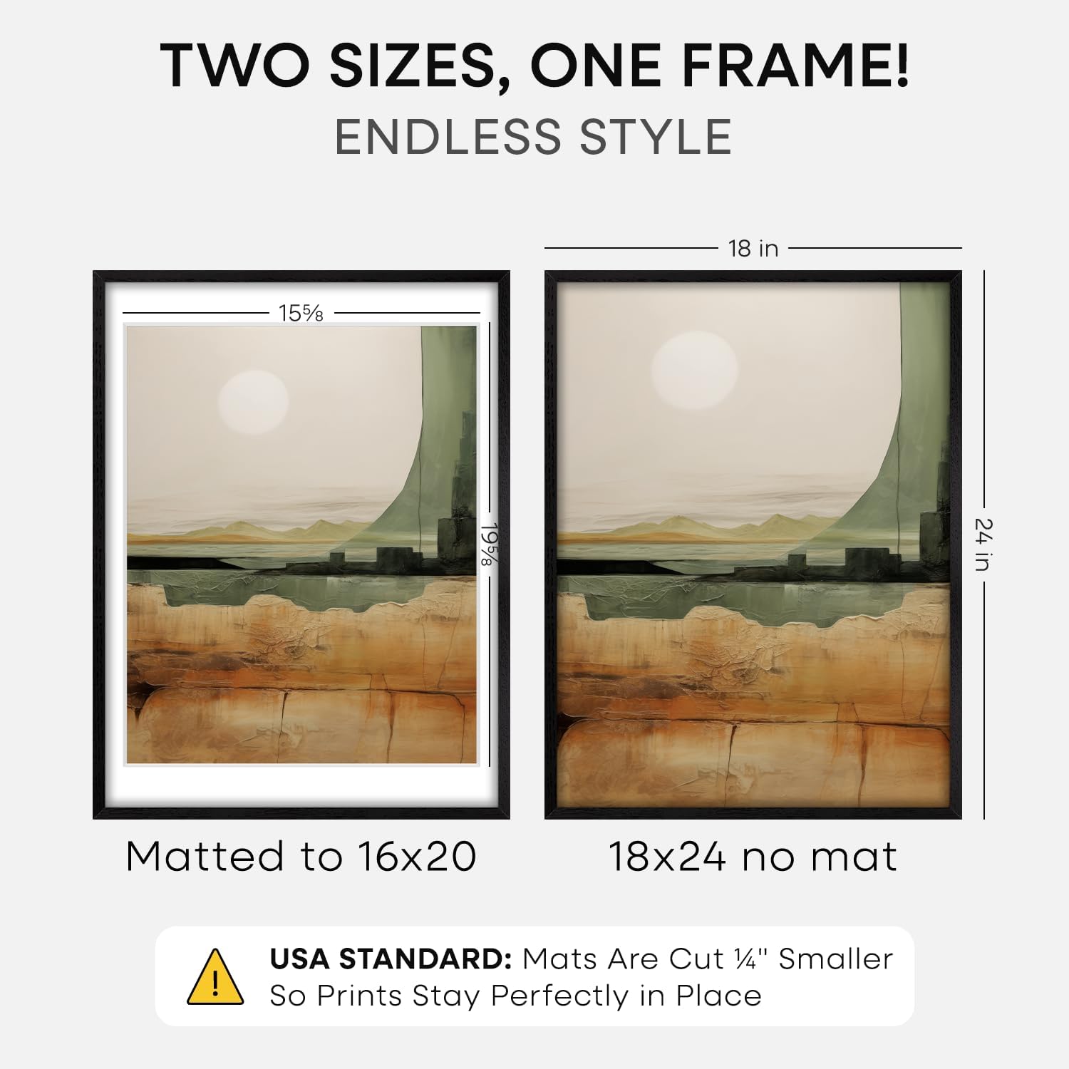 Homeforia Black Wooden Frame 18x24, High End Oak 18x24 Wood Picture Frames with Mat 16x20 Photo, 18 x 24 Poster Frame Matted to 16 by 20 Print, 24x18 Hanging Frames, Tempered Glass, Wall Kit, Set of 1