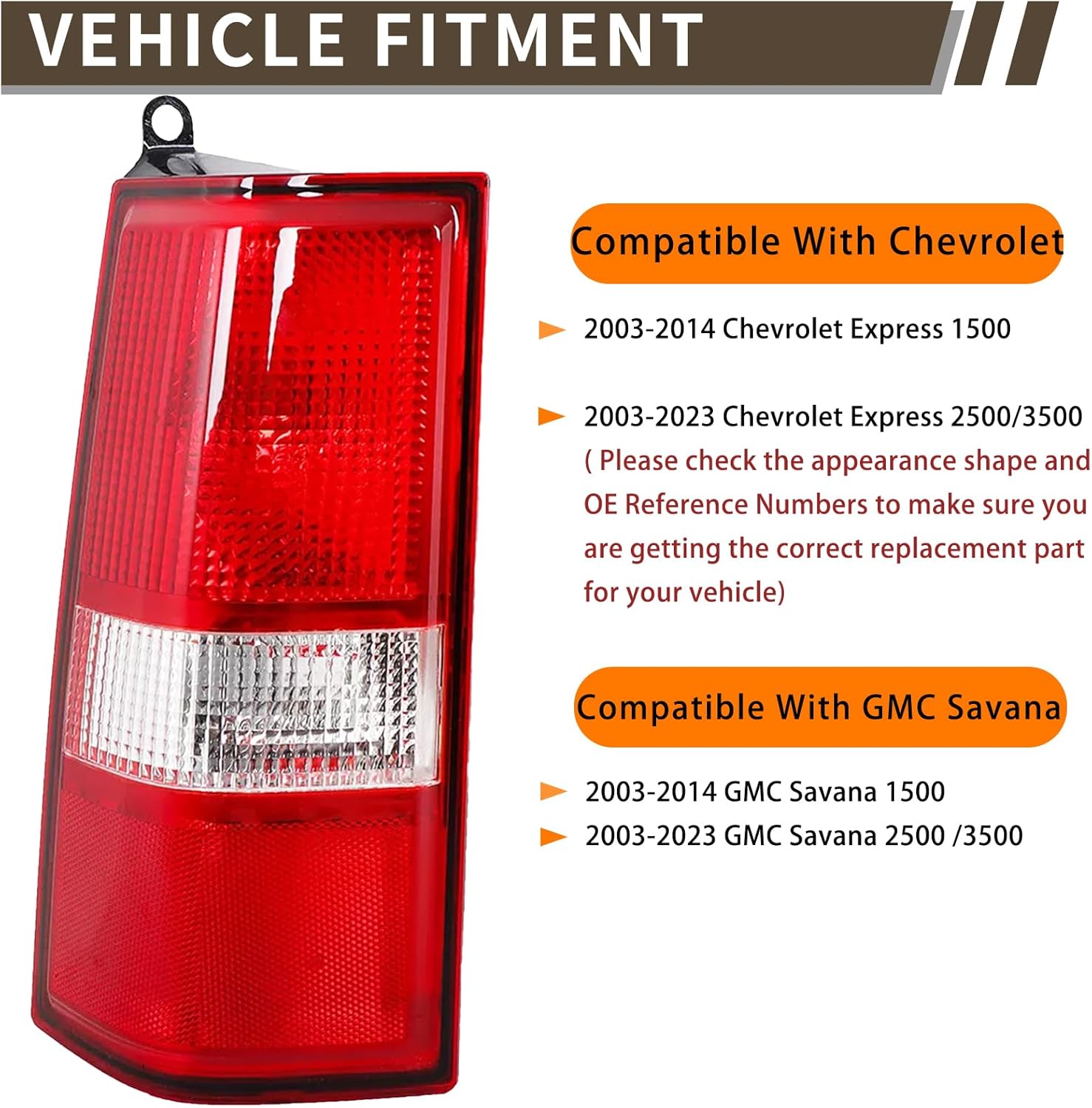 Tail Light Compatible With 2003-2014 Chevy Express 1500, 2003-2023 Chevrolet Express 2500/3500, 2003-2023 GMC Savana Driver and Passenger Side RED Rear Brake Lamps