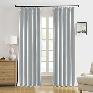 Light Grey Pinch Pleated Blackout Curtains 108 Inch Long, Accordion Style Thermal Insulated Drapes with Hooks, Back Tab Ceiling Traverse Curtains for Living Room,40x108, 2 Panels