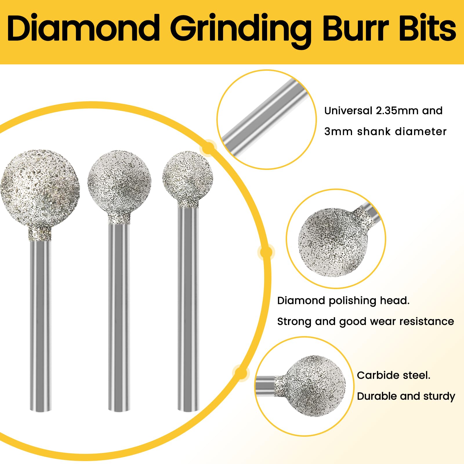 20Pcs Diamond Grinding Bits for Dremel Bits Ball Shape Diamond Bits — Amazon image 3