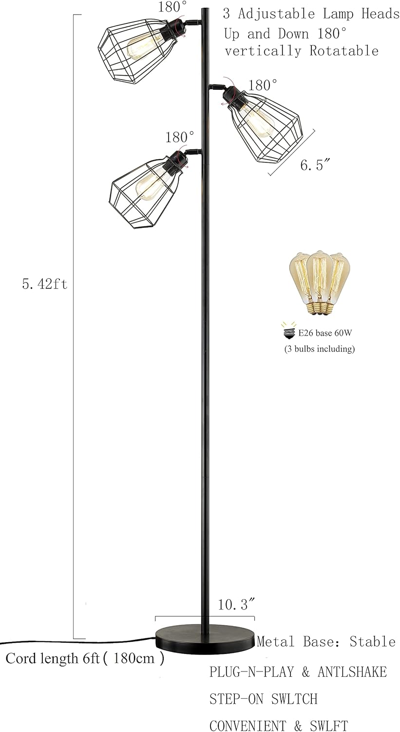 Prоmо 40% оƒƒ LeeZM Modern Tree Floor Lamp Black Rustic Bright Tall Standing Up Torchiere Floor Lamps Shade Vintage Industrial Style with Reading Light for Living Rooms, Bedrooms, Office Buу 1 gеt 1 LeeZM Modern Tree Floor Lamp Black Rustic Bright Tall Standing Up Torchiere Floor Lamps Shade Vintage Industrial Style with Reading Light for Living Rooms, Bedrooms, Office